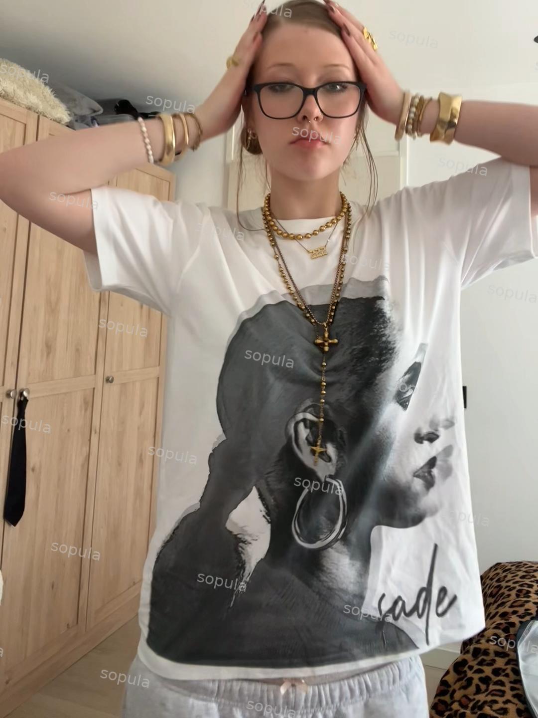 Vintage Sade Adu Print Graphic Cotton T-Shirt Product Image