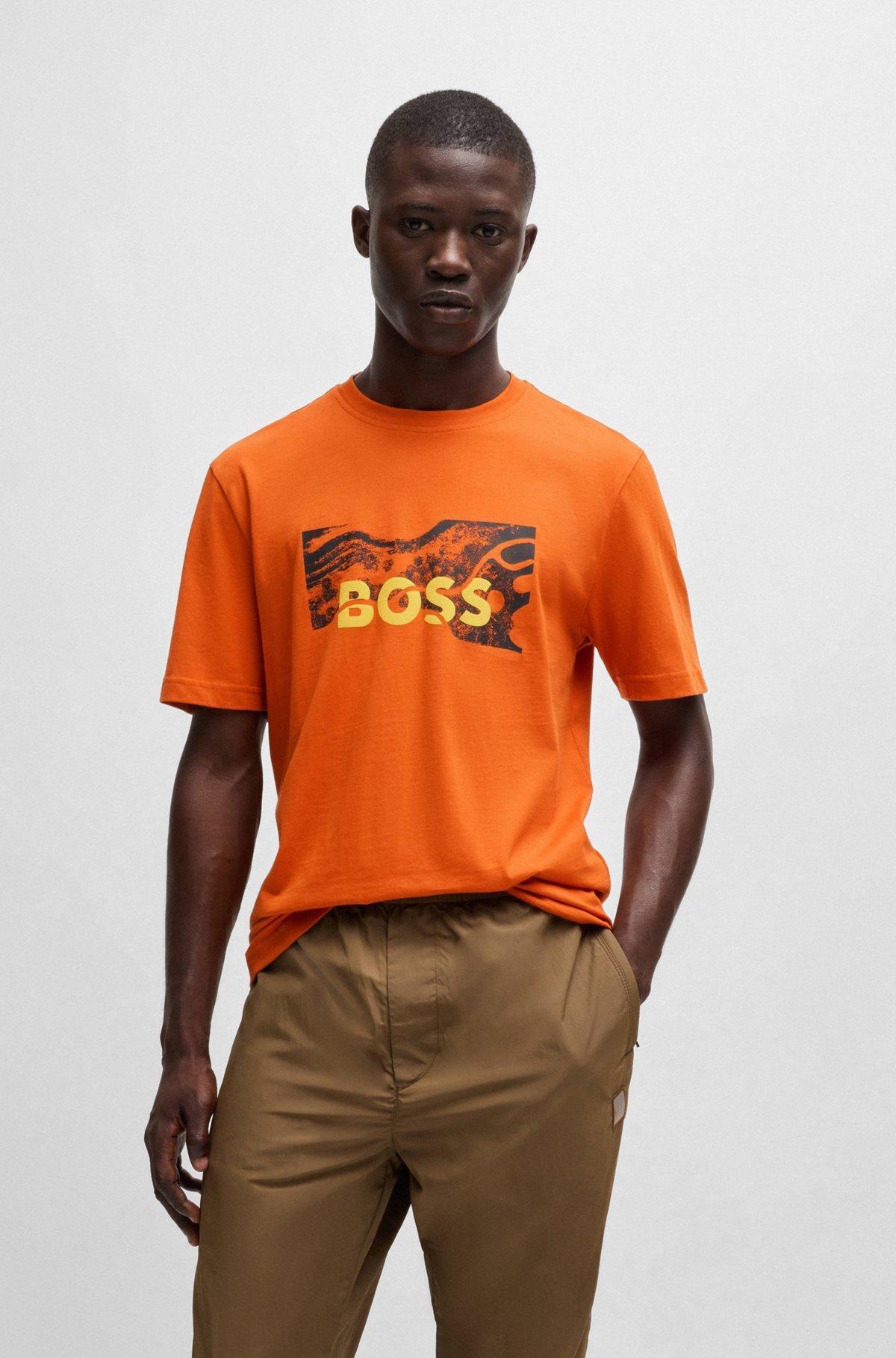HUGO BOSS Cotton-jersey Regular-fit T-shirt With Logo Artwork In Light Orange Product Image