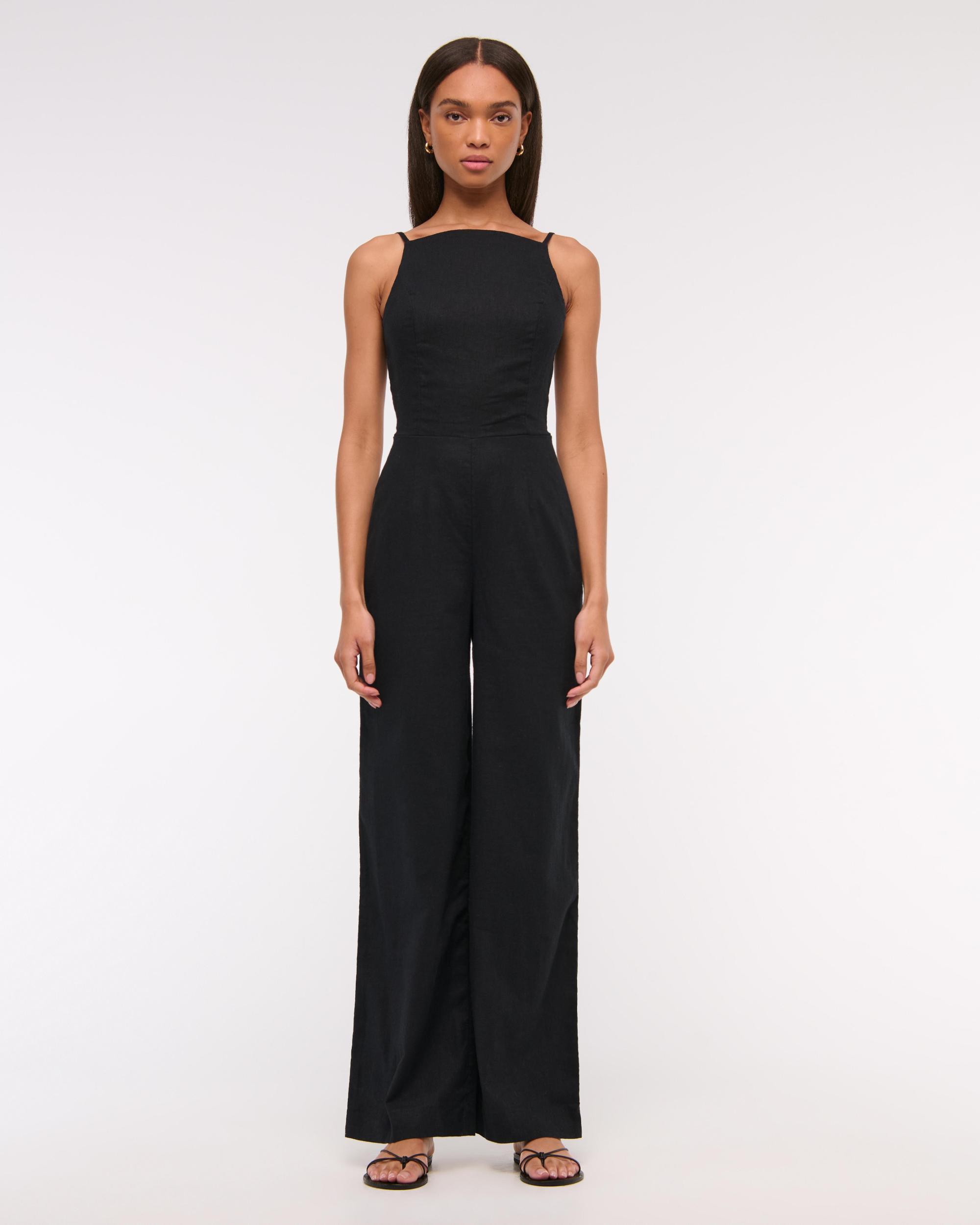 Linen-Blend Apron Jumpsuit Product Image