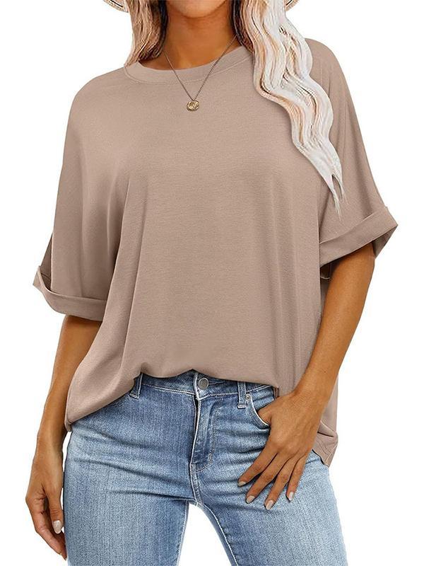 Raglan Sleeve Solid Color Split-Joint Round-Neck T-Shirts Product Image