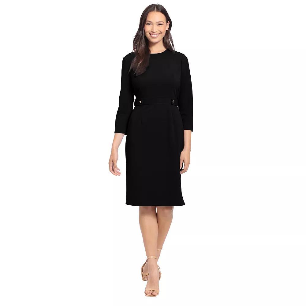 Womens London Times Solid 3/4 Sleeve Side Tab Dress Product Image