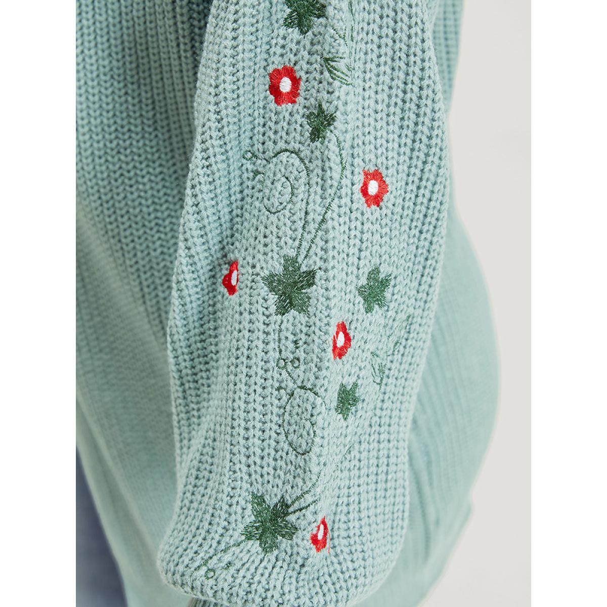 Plus Size Floral Embroidered Lantern Sleeve Drop Shoulder Cardigan Stone Women Casual Loose Long Sleeve Everyday Cardigans BloomChic 10/M Product Image