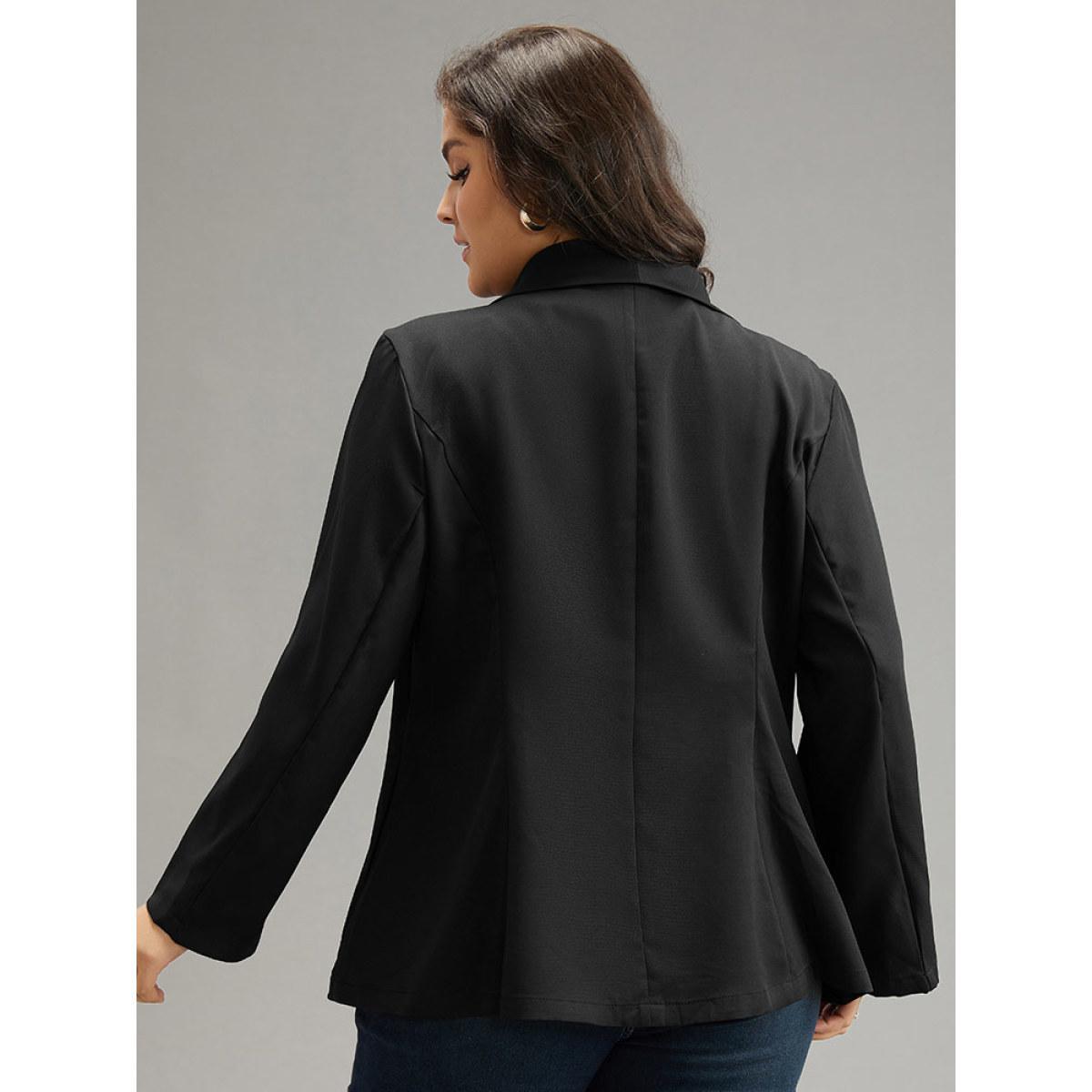 Plus Size Plain Roll Tab Sleeve Lapel Collar Blazer Black Women Dailywear Plain Plain Sleeve Long Sleeve Lapel Collar 12/L Casual Blazers BloomChic Product Image