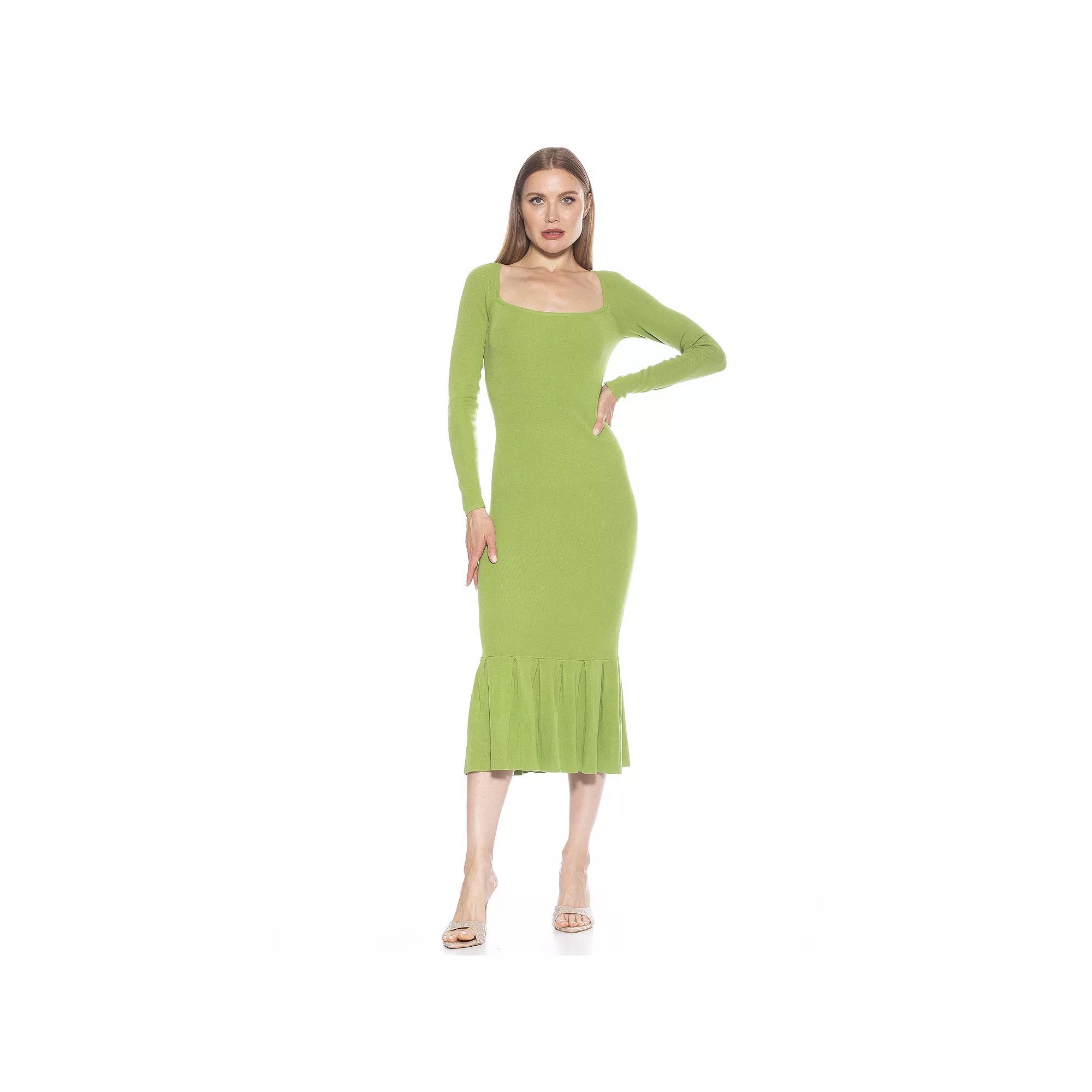 Women's ALEXIA ADMOR Reese Long Sleeve Ribbed Knit Square Neck Midi Dress, Size: XS, Pink Product Image