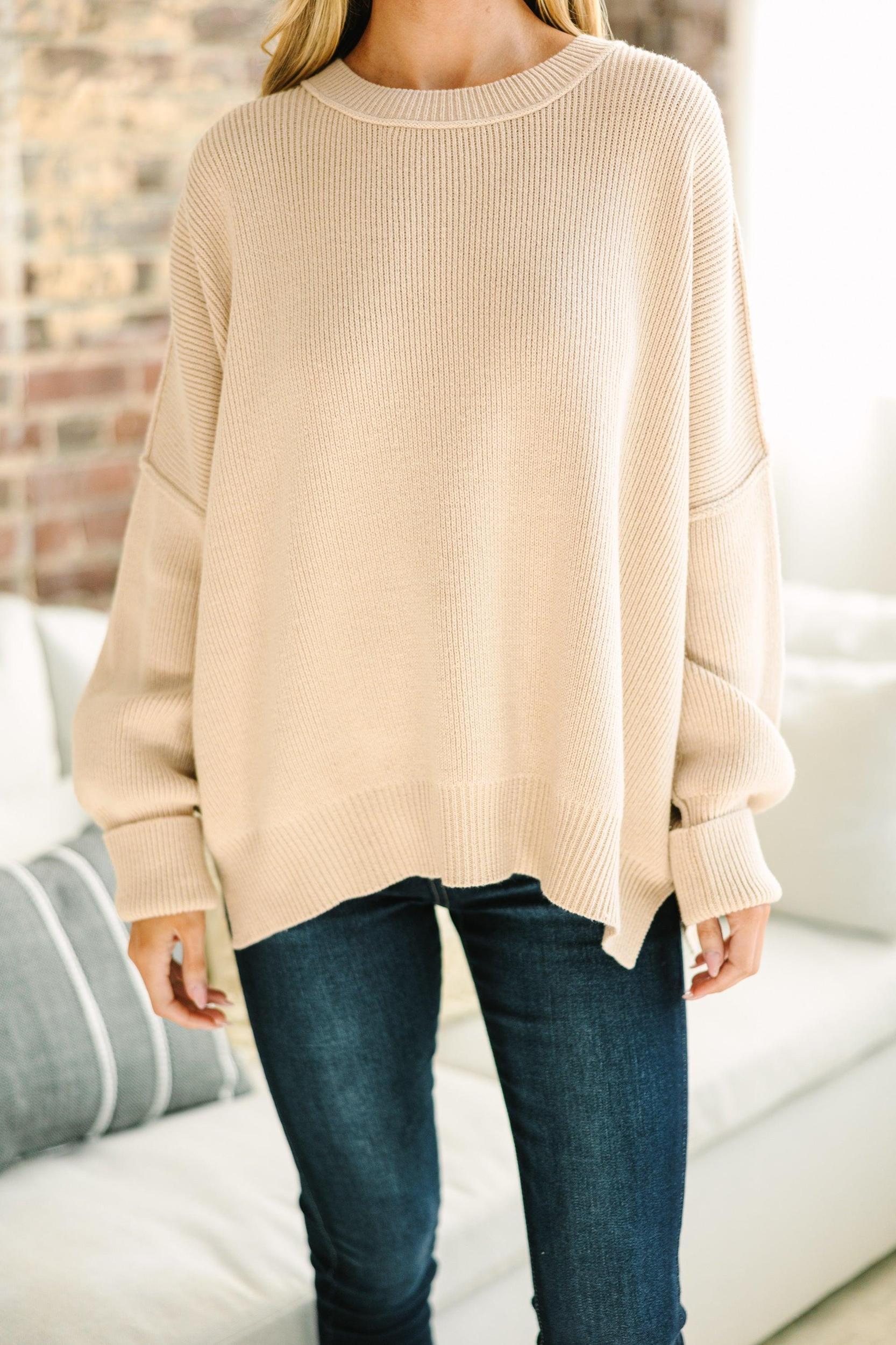 Give You Joy Taupe White Dolman Sweater Female Product Image