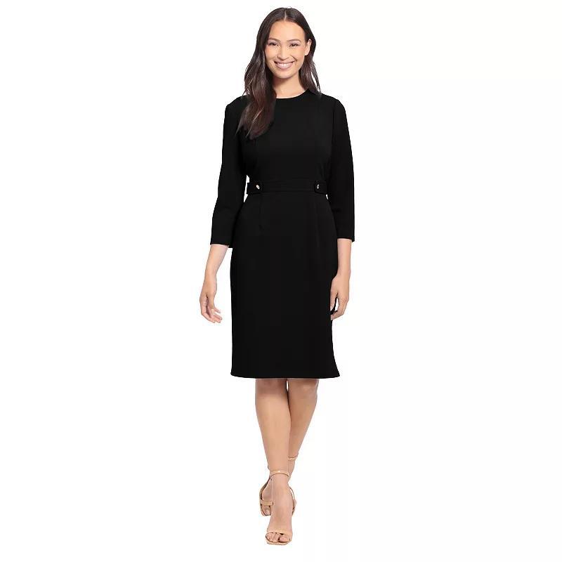 Womens London Times Solid 3/4 Sleeve Side Tab Dress Product Image