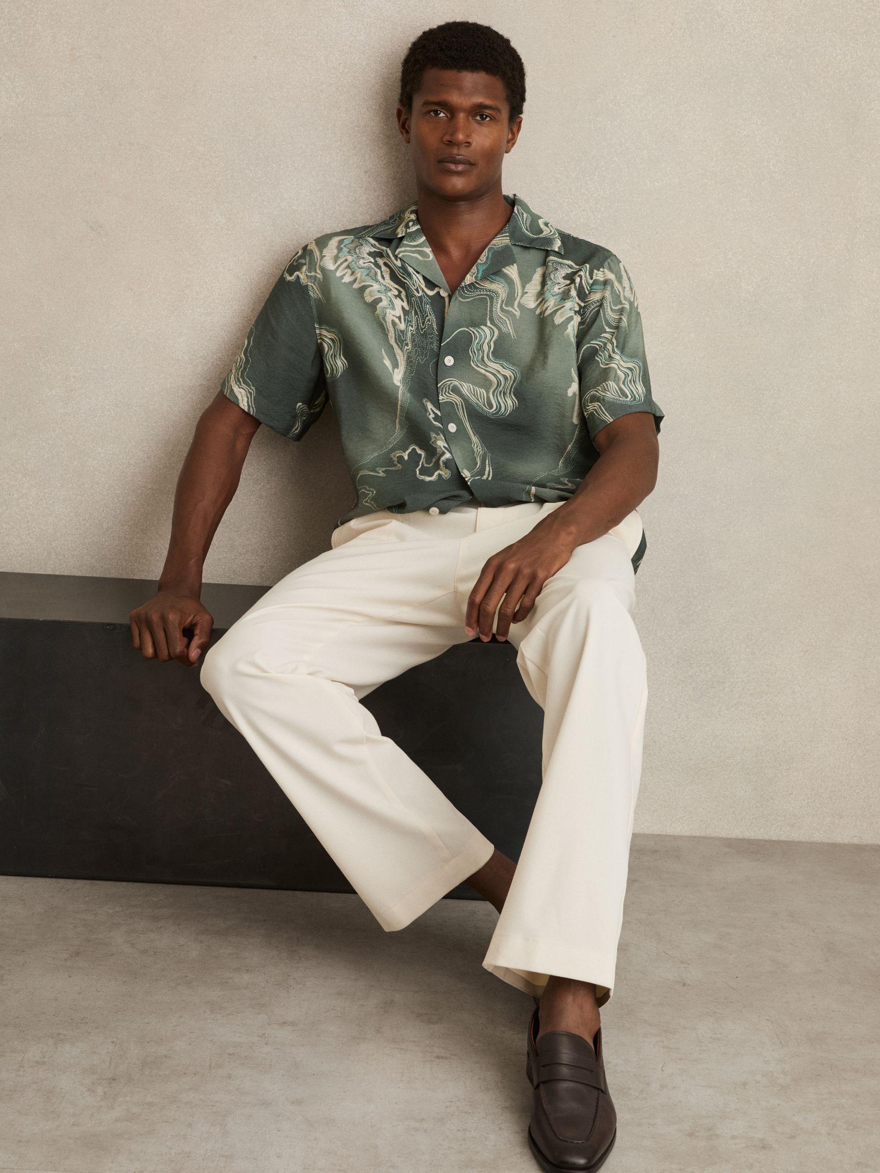Print Cuban-Collar Shirt in Sage Green Product Image