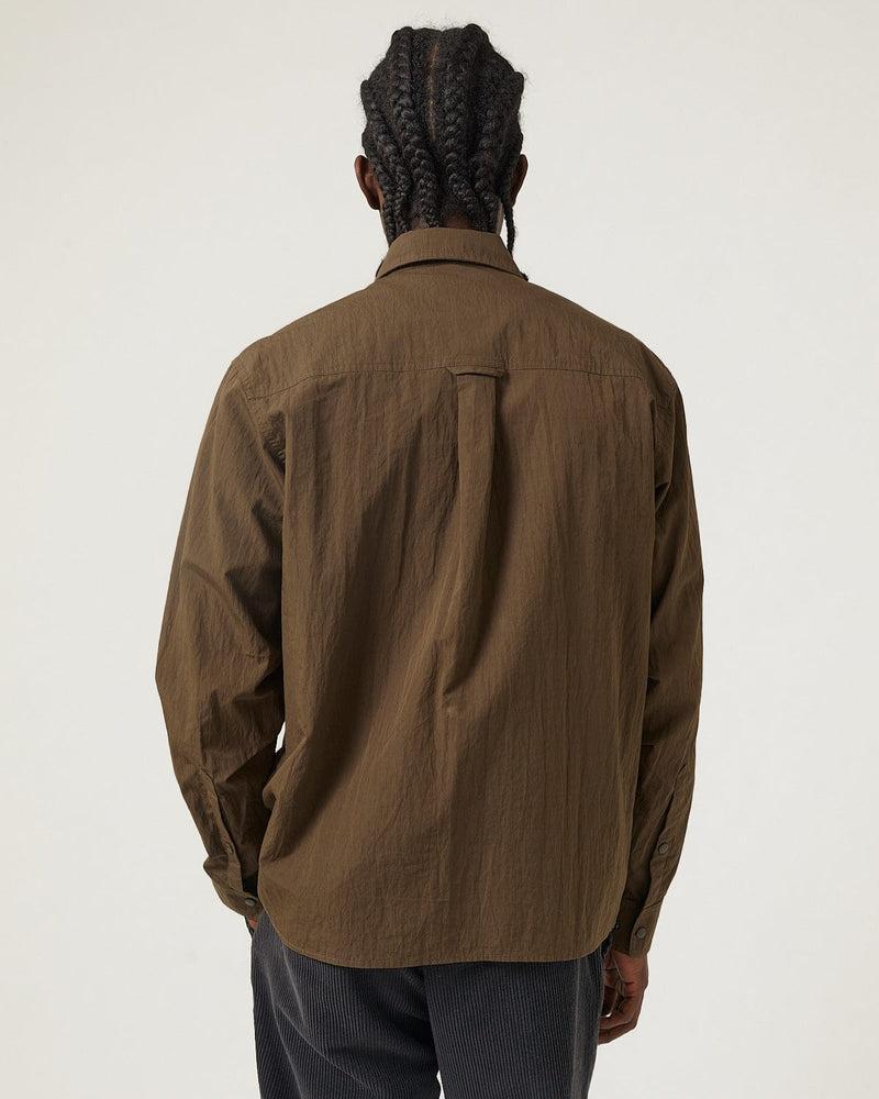 Crinkled Cotton Nylon Shirt - Brown Product Image