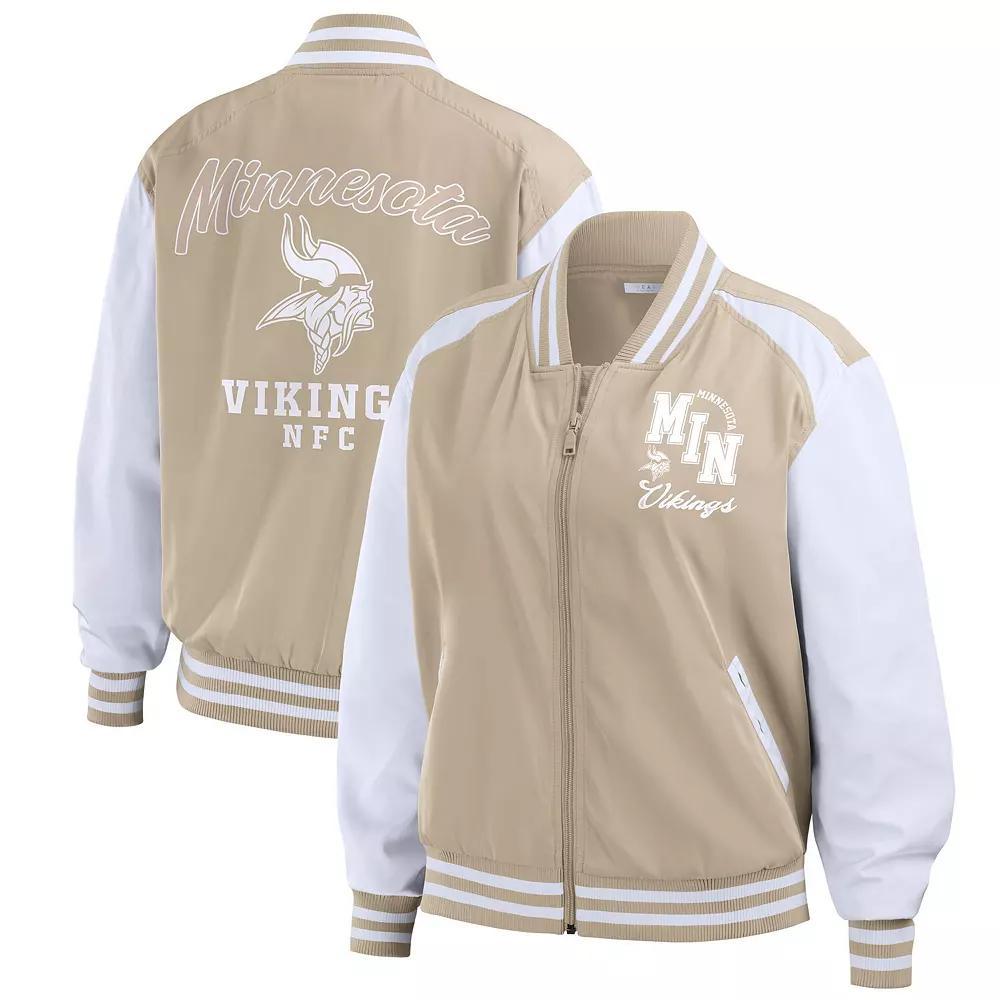 Women's WEAR by Erin Andrews Tan Minnesota Vikings Tonal Full-Zip Bomber Jacket Tonal Full-Zip Bomber Jacket, Size: XL, Team Product Image