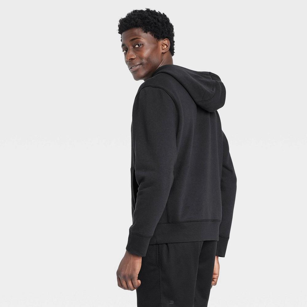 Men's Cotton Fleece Hooded Sweatshirt - All In Motion™ Jet Black XXL: Recycled Polyester, Kangaroo Pocket, Drawstring Product Image