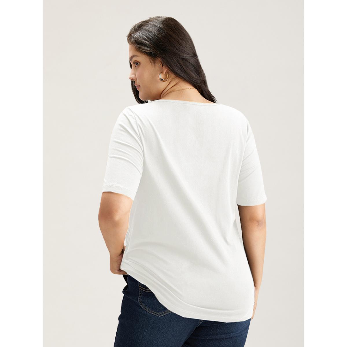 Plus Size Cotton V Neck Plain Basic T-shirt White Women Basics Non Plain V-neck Everyday T-shirts BloomChic 26/4X Product Image