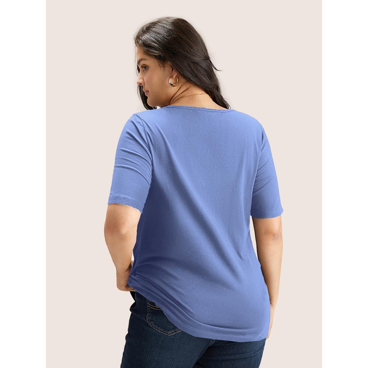 Plus Size Cotton V Neck Plain Basic T-shirt Stone Women Basics Non Plain V-neck Everyday T-shirts BloomChic 26/4X Product Image