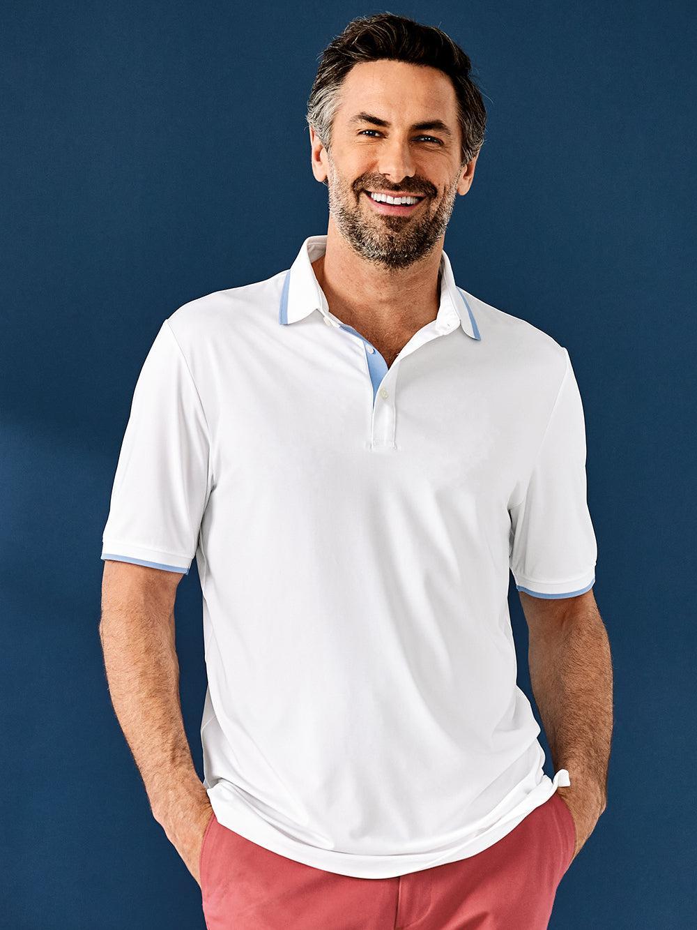Performance Blend Three Button Polo - White/green Product Image