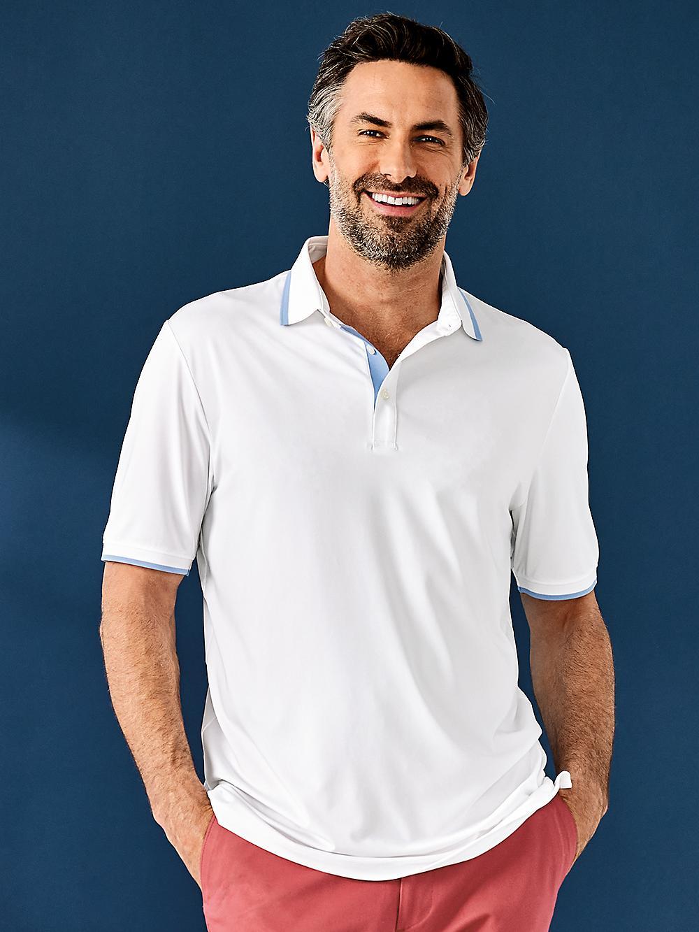 Performance Blend Three Button Polo - White/green Product Image