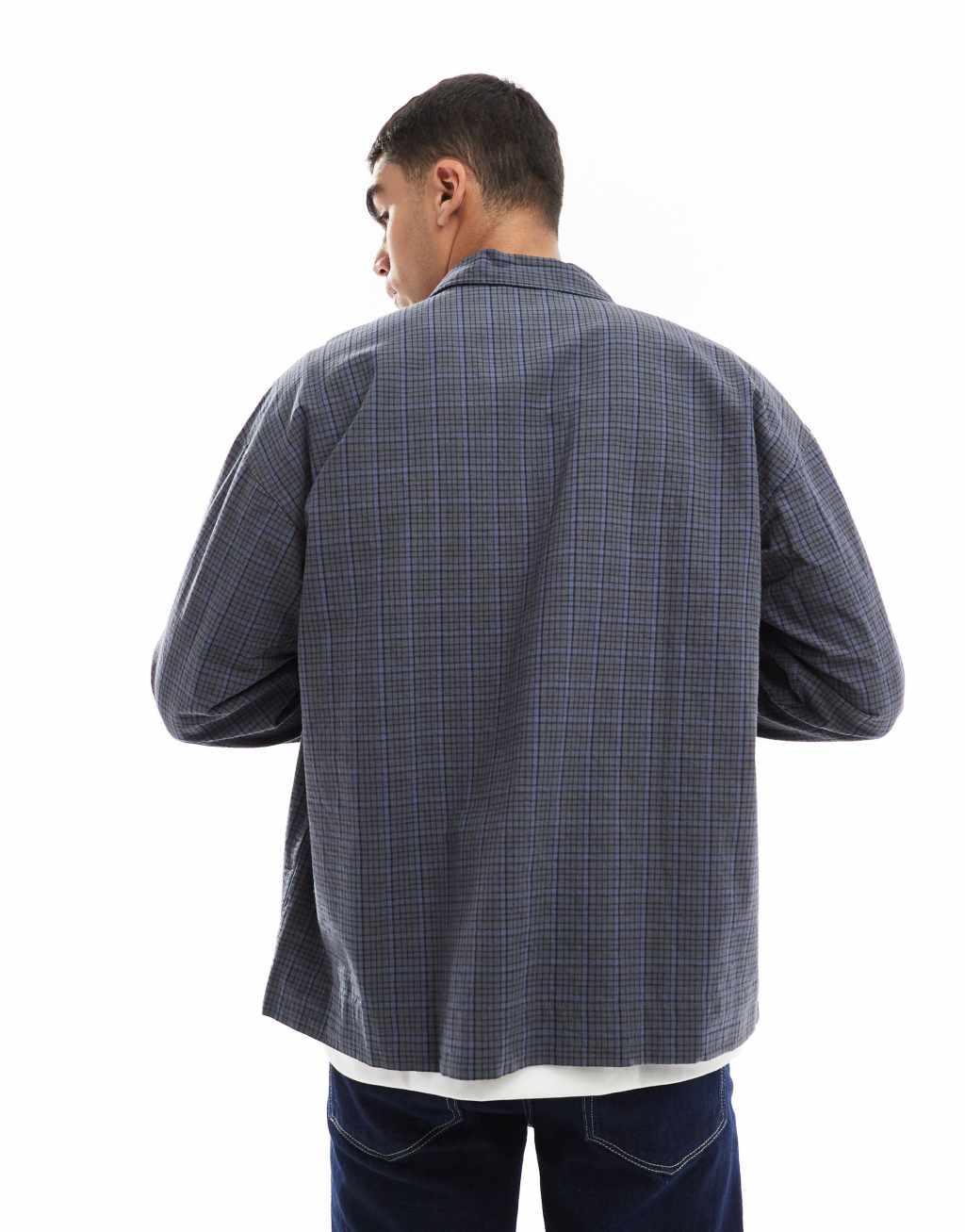 Jack & Jones boxy plaid shirt in navy Product Image