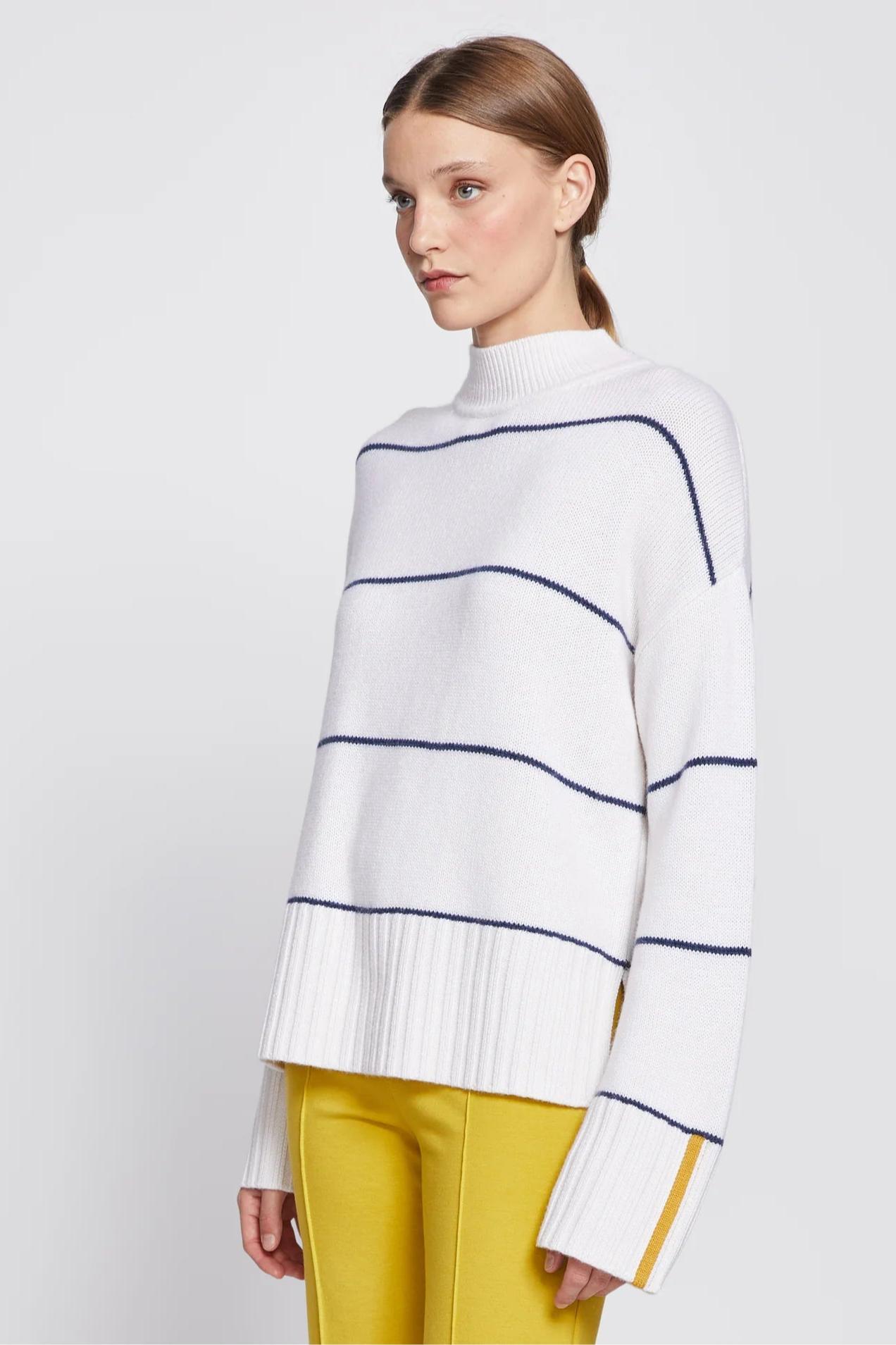 Striped Mock Neck Sweater in Cream Product Image