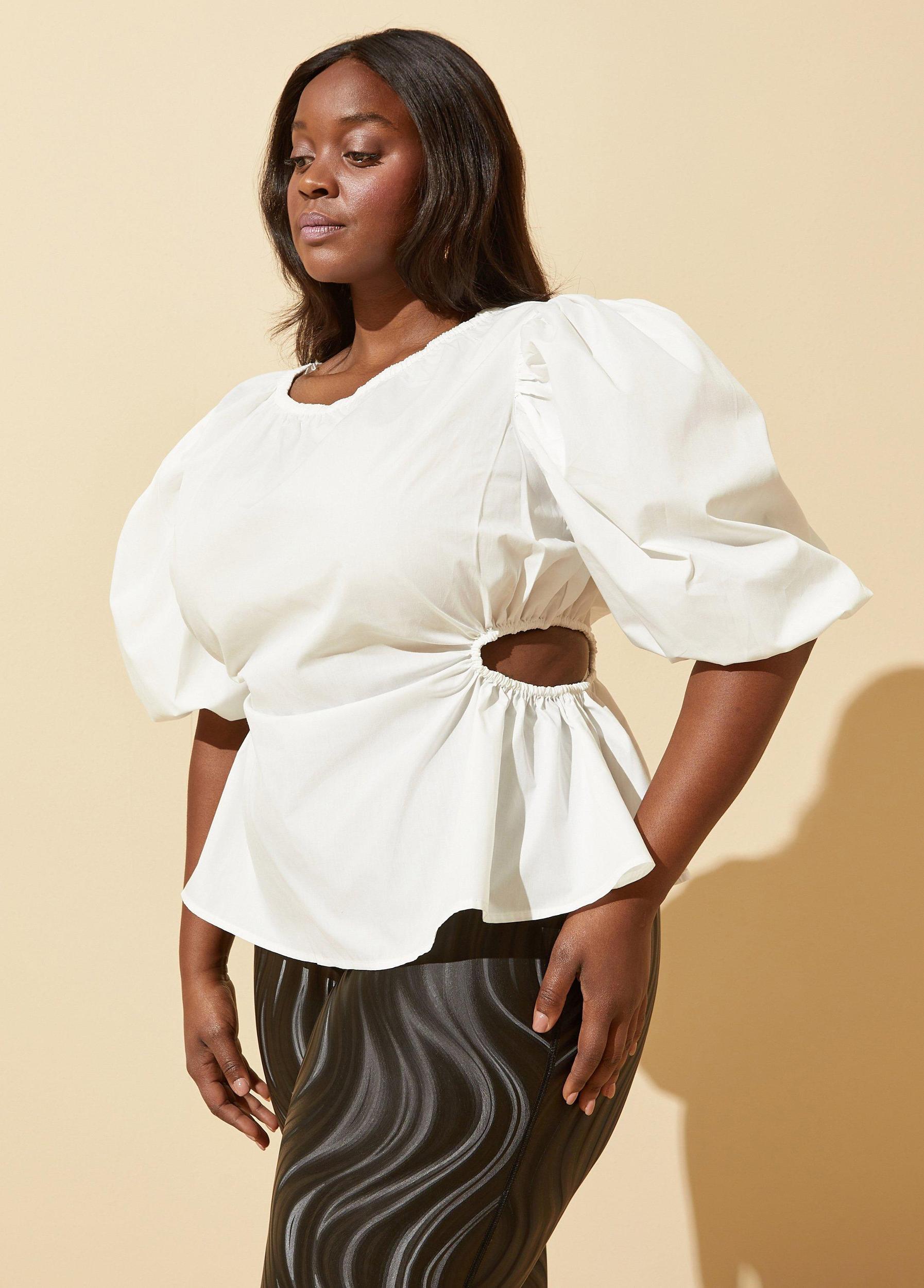 Cutout Cotton Blend Blouse Product Image