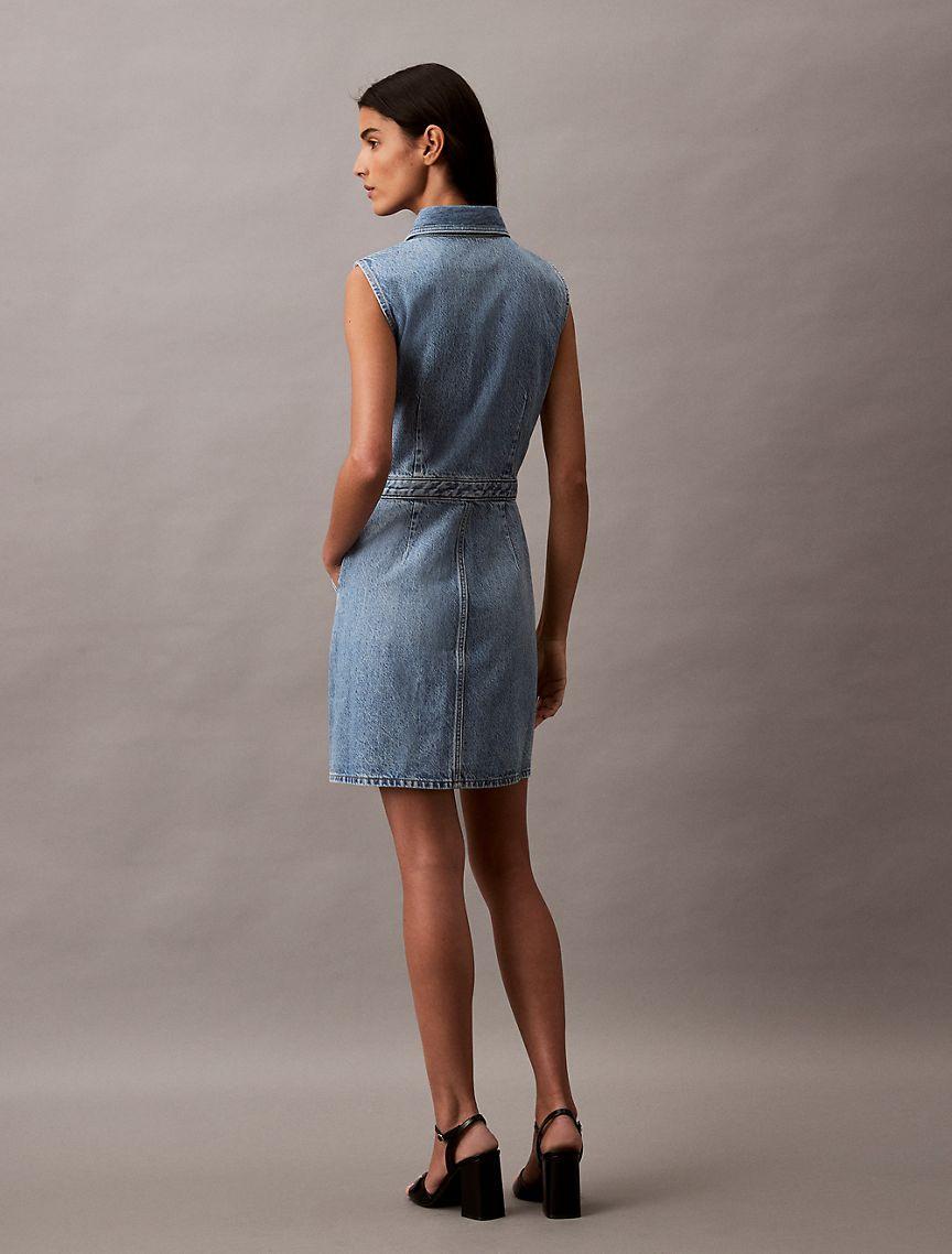 Calvin Klein Women's Sleeveless Denim Button-Down Dress - Blue - XS Product Image