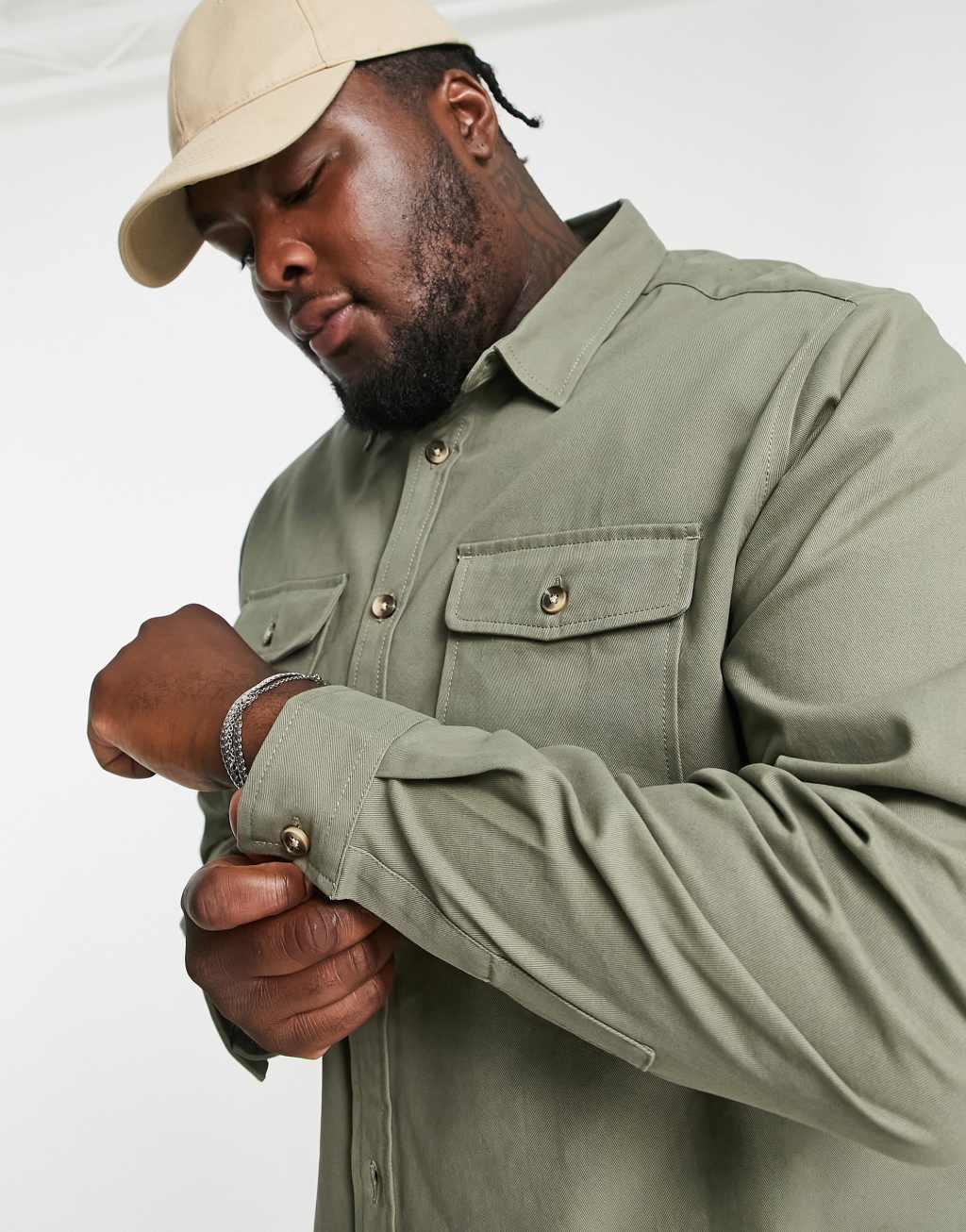 ASOS DESIGN cotton overshirt in khaki  Product Image