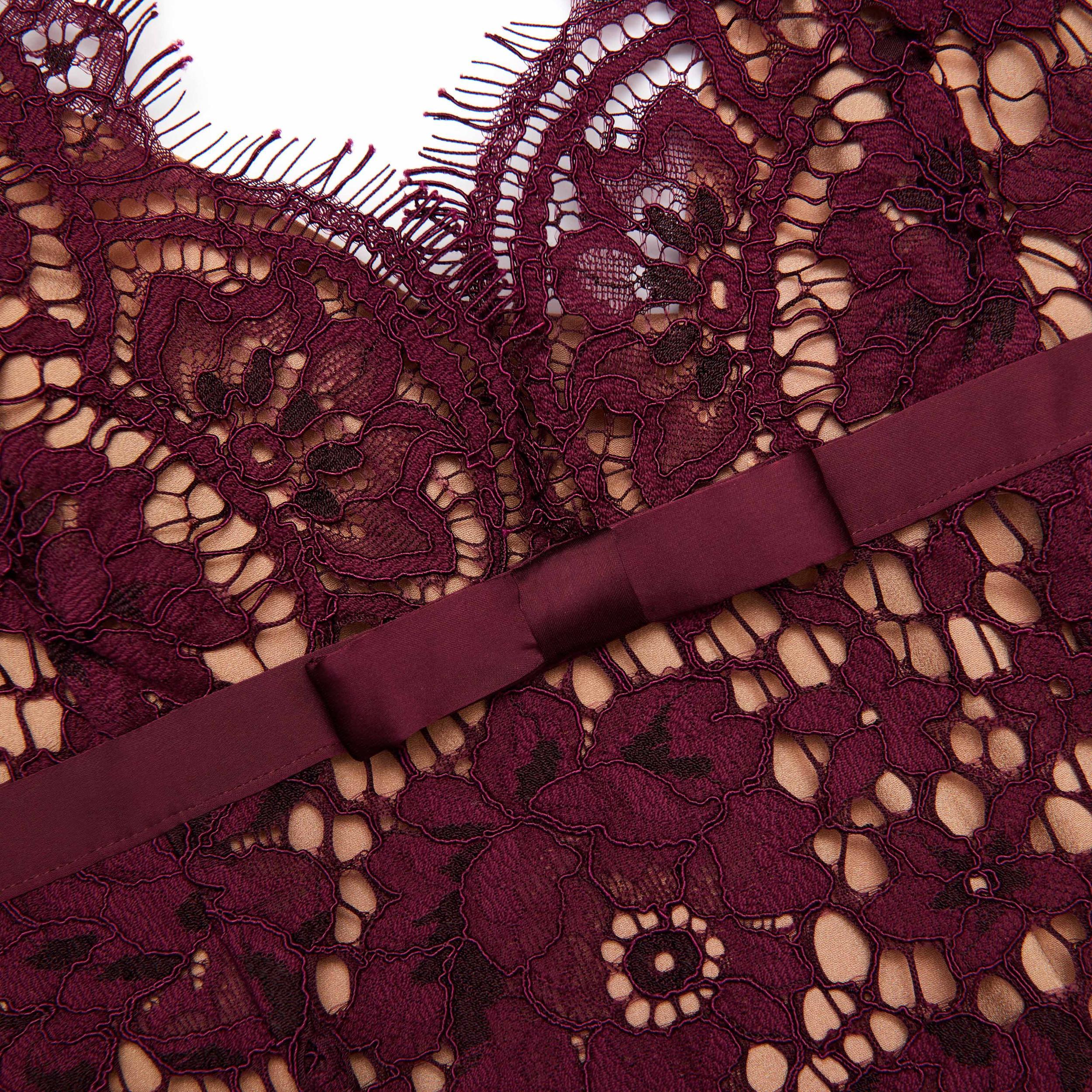 Burgundy Floral Lace Midi Dress Product Image