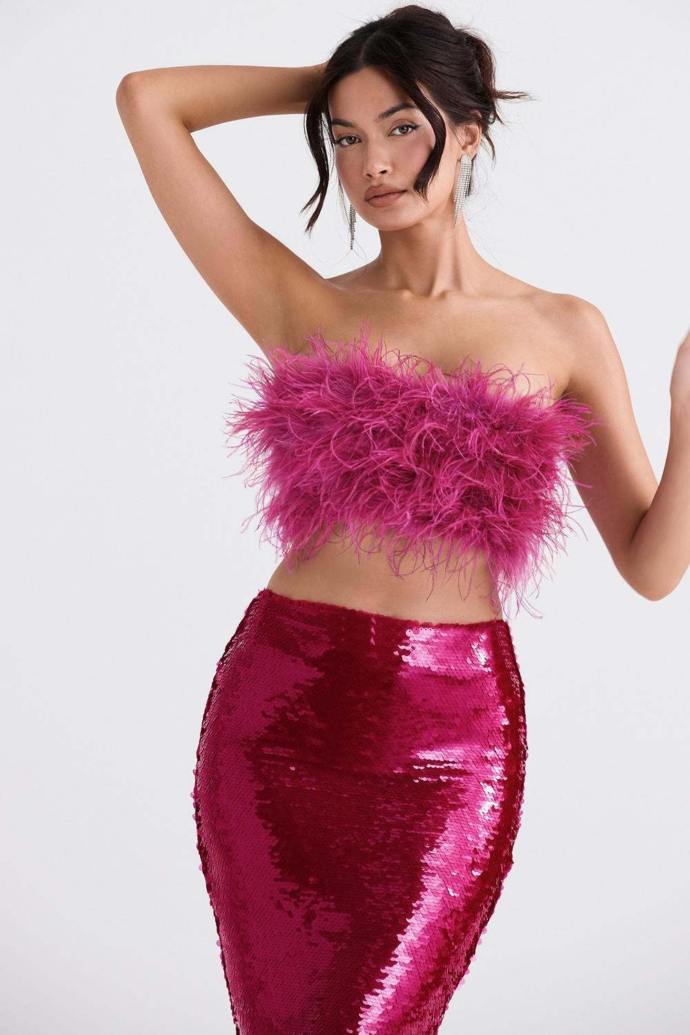 Teia  hot pink draped corset midi dress Product Image
