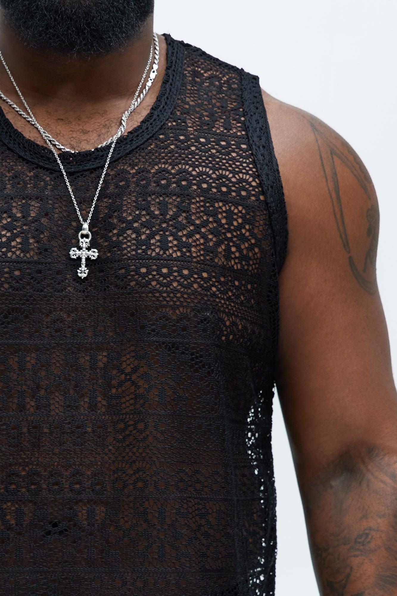 Edson Open Knit Tank - Black Product Image