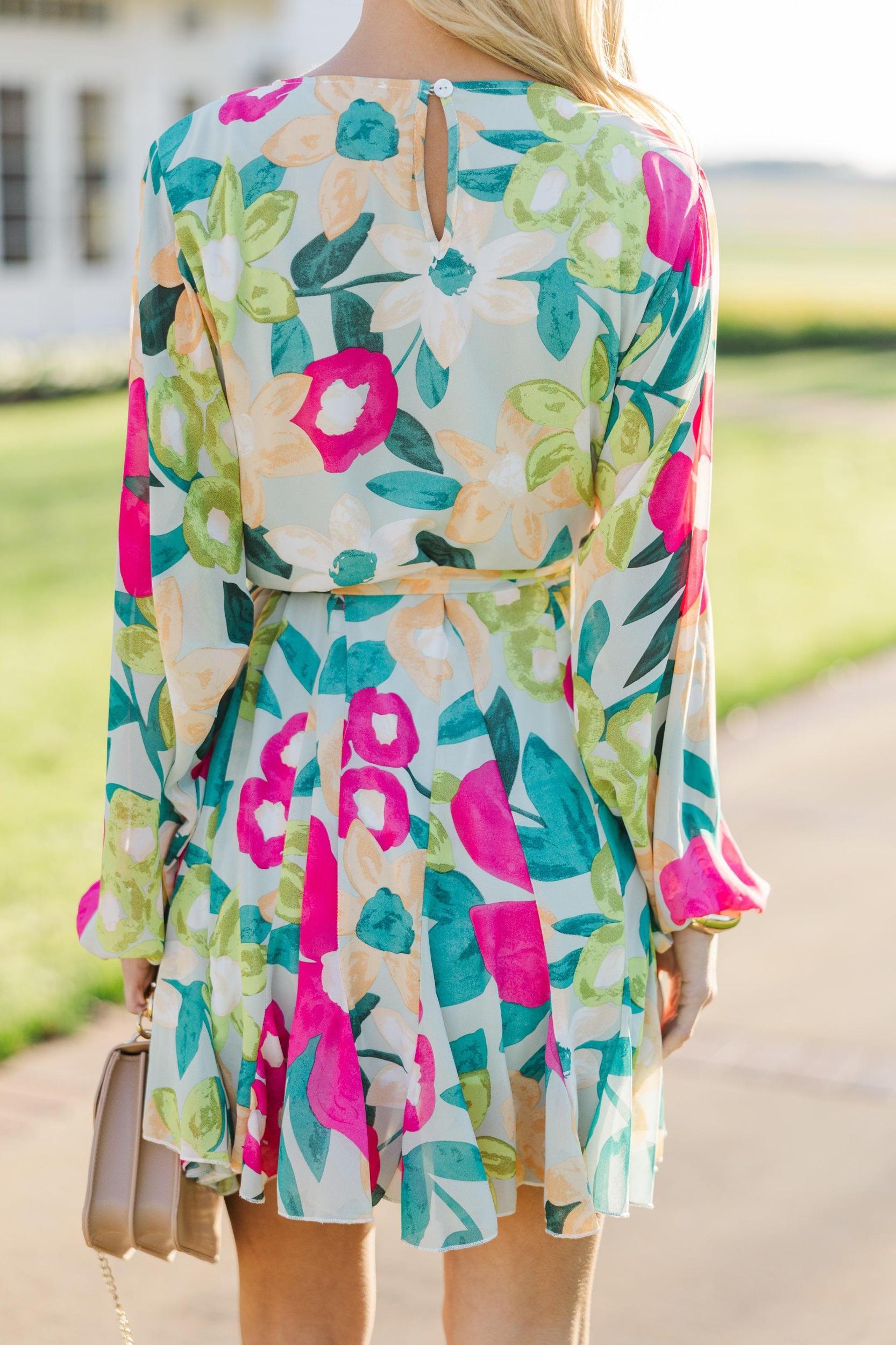Stay Close Sage Green Floral Dress Female Product Image