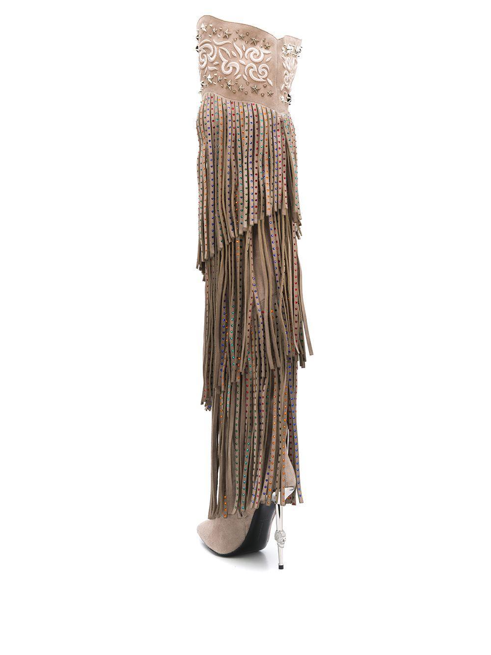 embellished fringed boots  Product Image