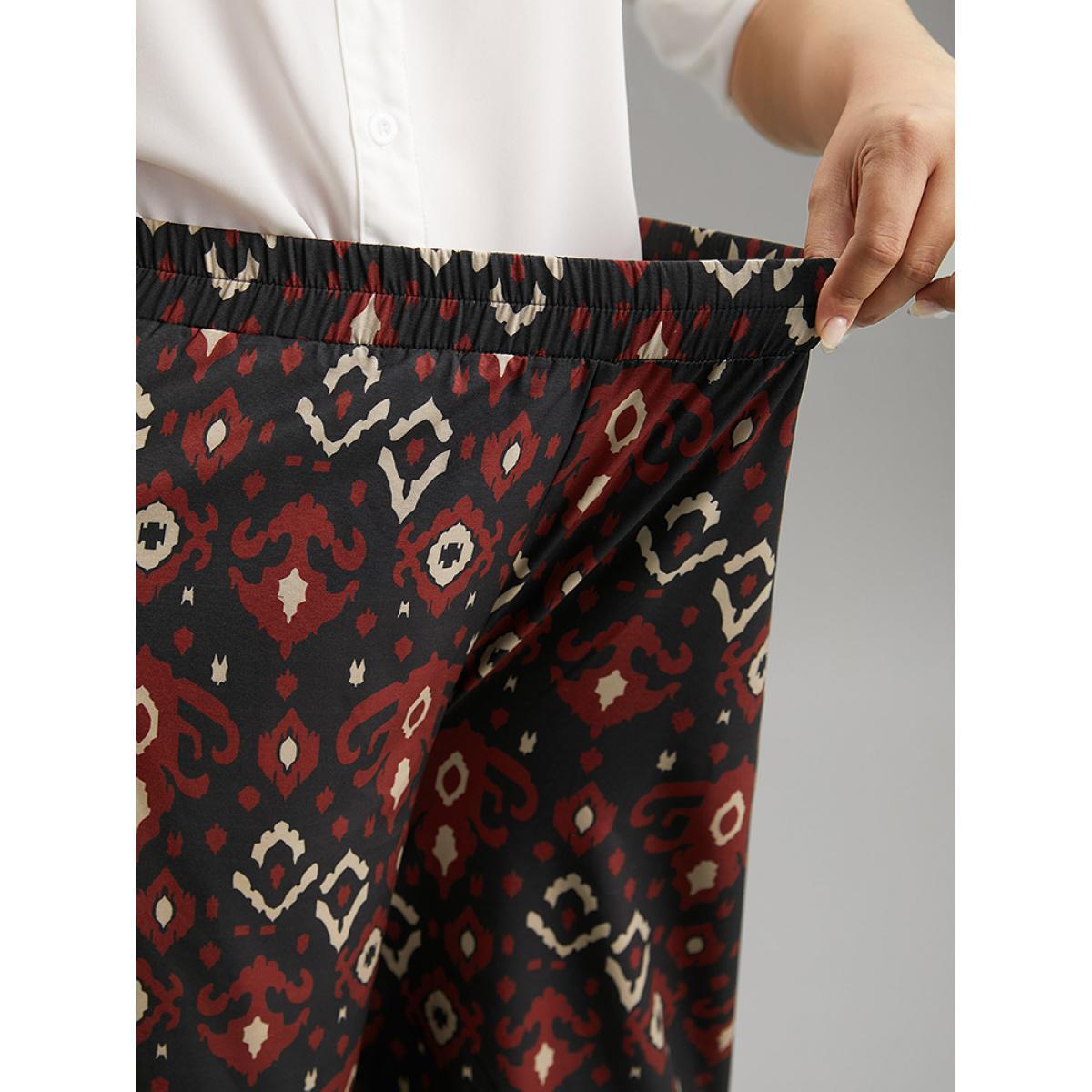 Plus Size Moroccan Print Elastic Waist Wide Leg Pants Women Black Vacation Wide Leg High Rise Dailywear Pants BloomChic 14-16/1X Product Image