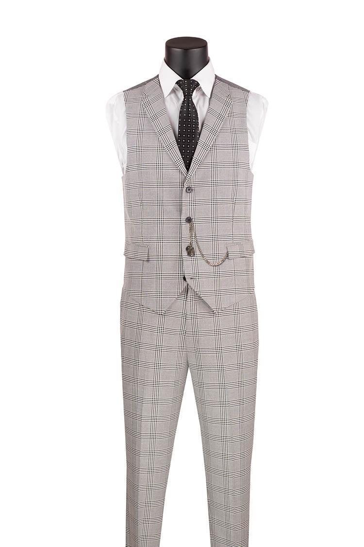 Slim Fit Suit Windowpane 3 Piece with Vest in Black/Gray Product Image