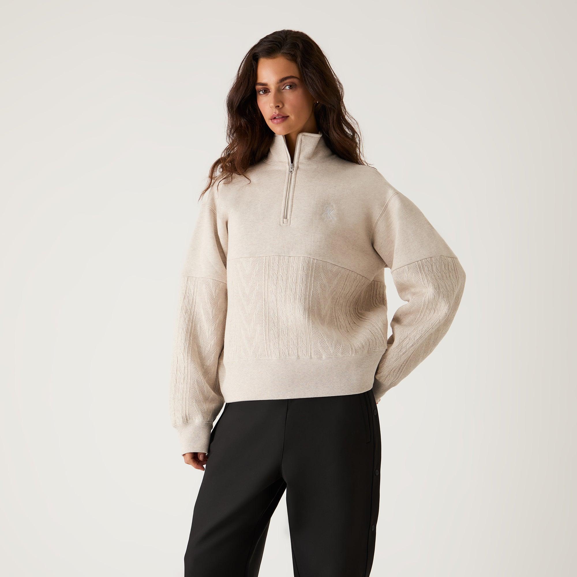 Kith Women Hunter Cable Panelled Quarter Zip - Sandy Heather Female Product Image