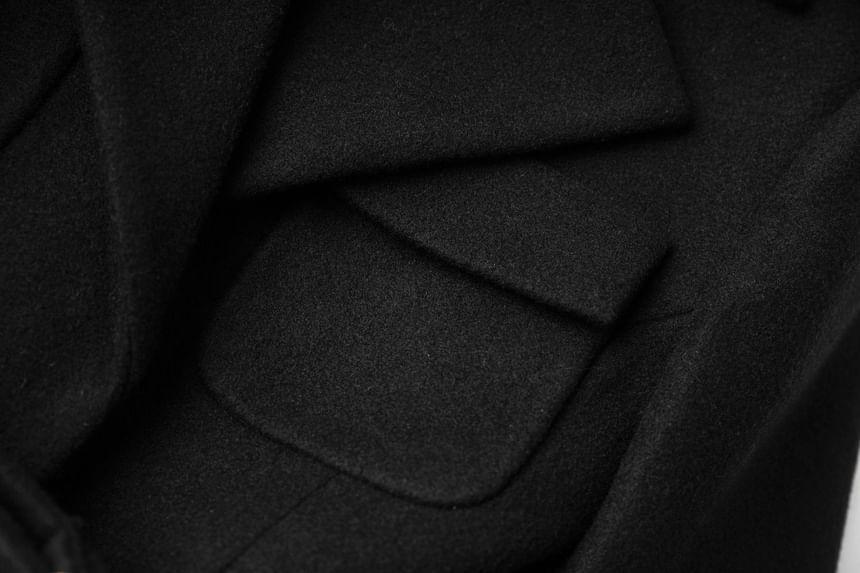 Collared Plain Button Belted Short Coat Product Image