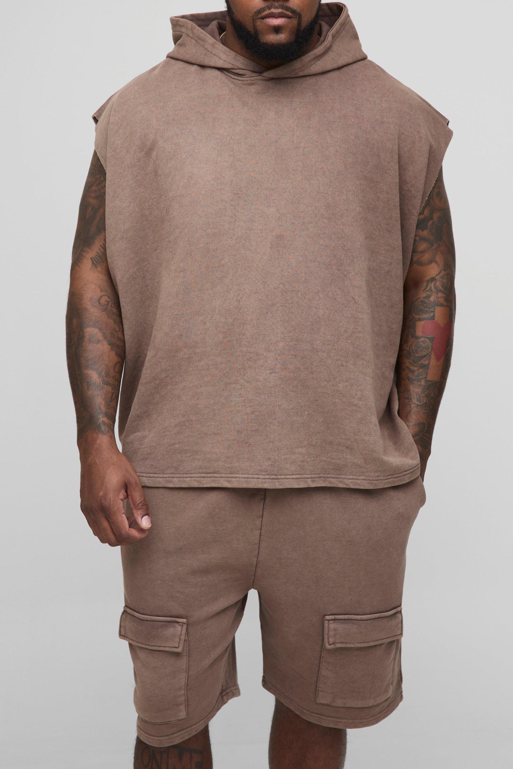 Plus Oversized Boxy Sleeveless Acid Wash Hoodie | boohooMAN USA Product Image