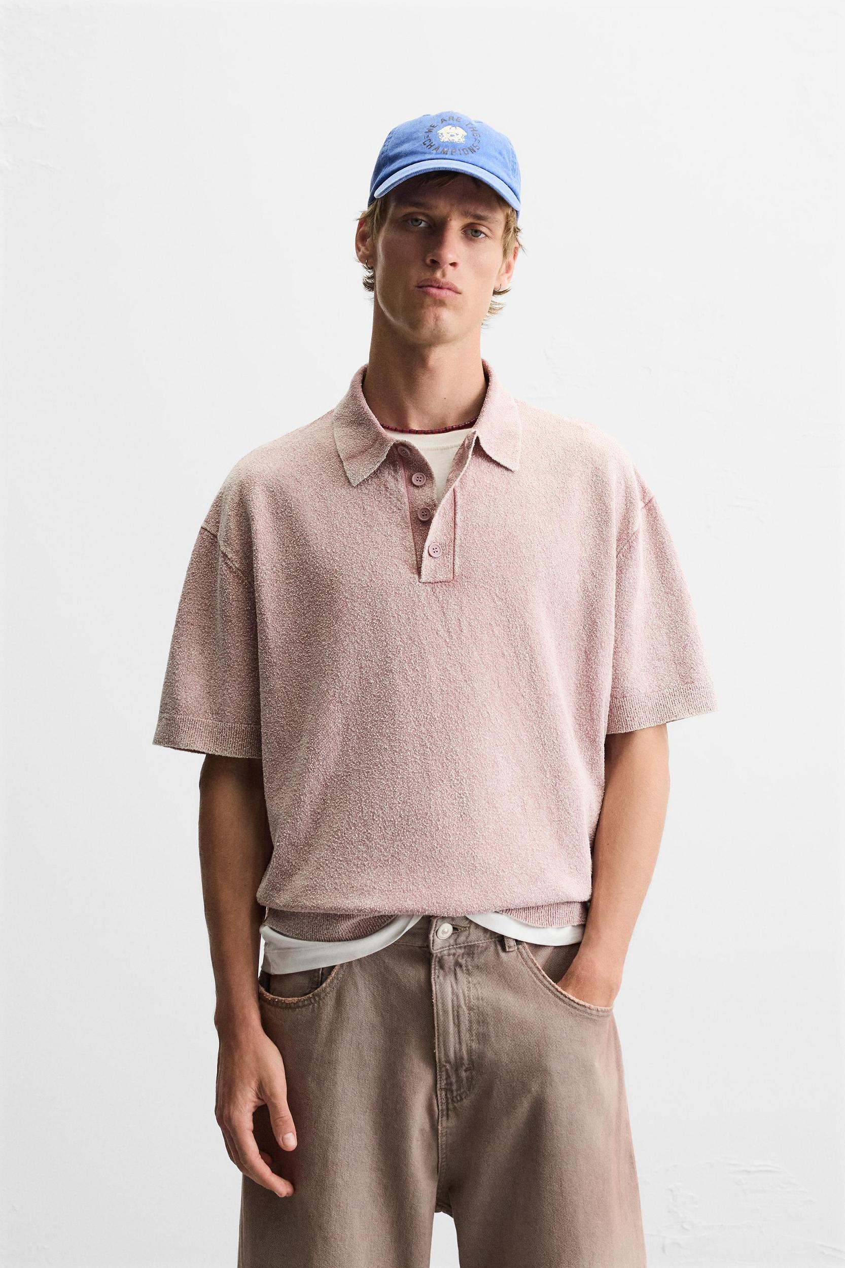 WASHED BOUCLÉ KNIT POLO SHIRT Product Image