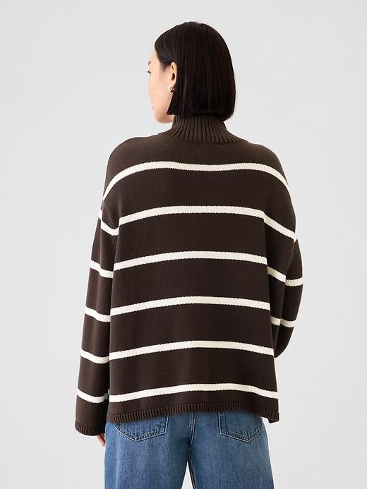100% Cotton Oversized Split-Hem Mockneck Sweater Product Image