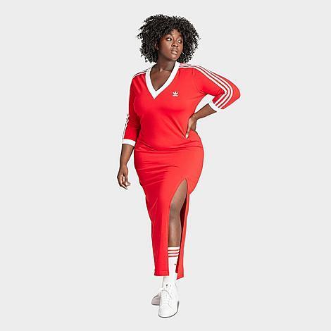 adidas Womens adicolor Classics 3 Stripes V-Neck Midi Dress Product Image