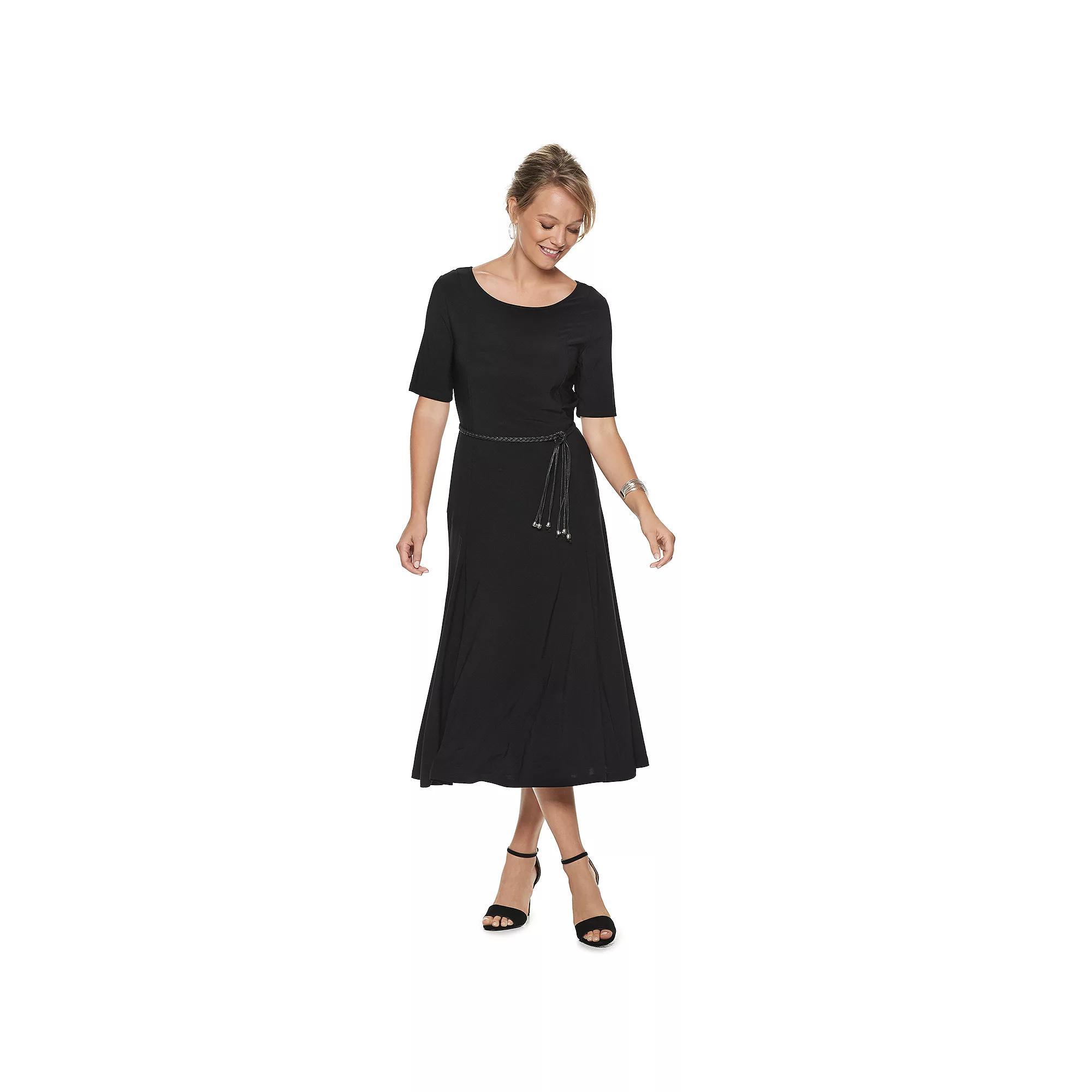 Women's Nina Leonard Solid Midi Dress, Size: Large, Black Product Image
