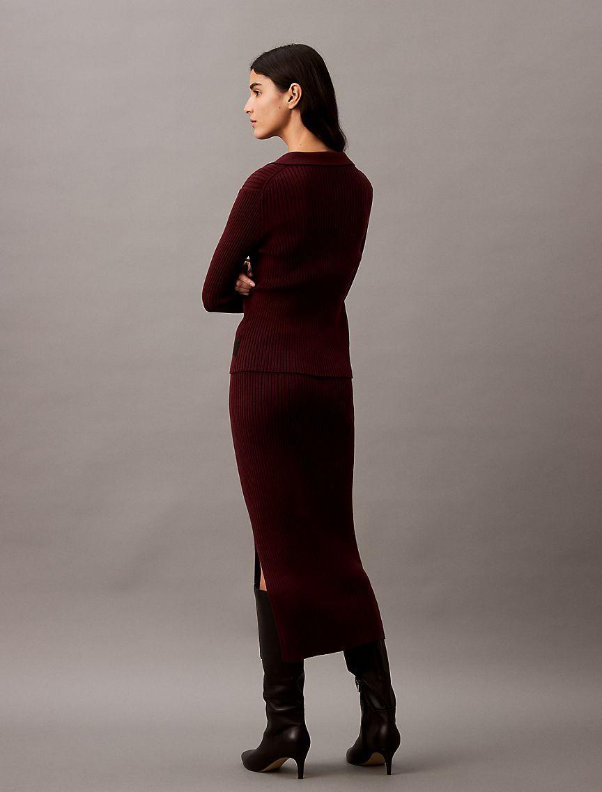 Smooth Cotton Rib Midi Sweater Skirt Product Image