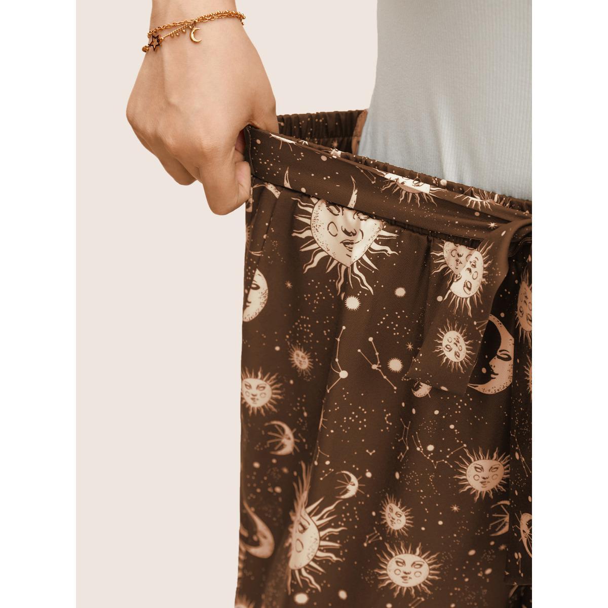 Plus Size Silhouette Floral Print Ties Side Seam Pocket Pants Women Yellowishbrown Elegant Wide Leg High Rise Everyday Pants BloomChic 30/6X Product Image