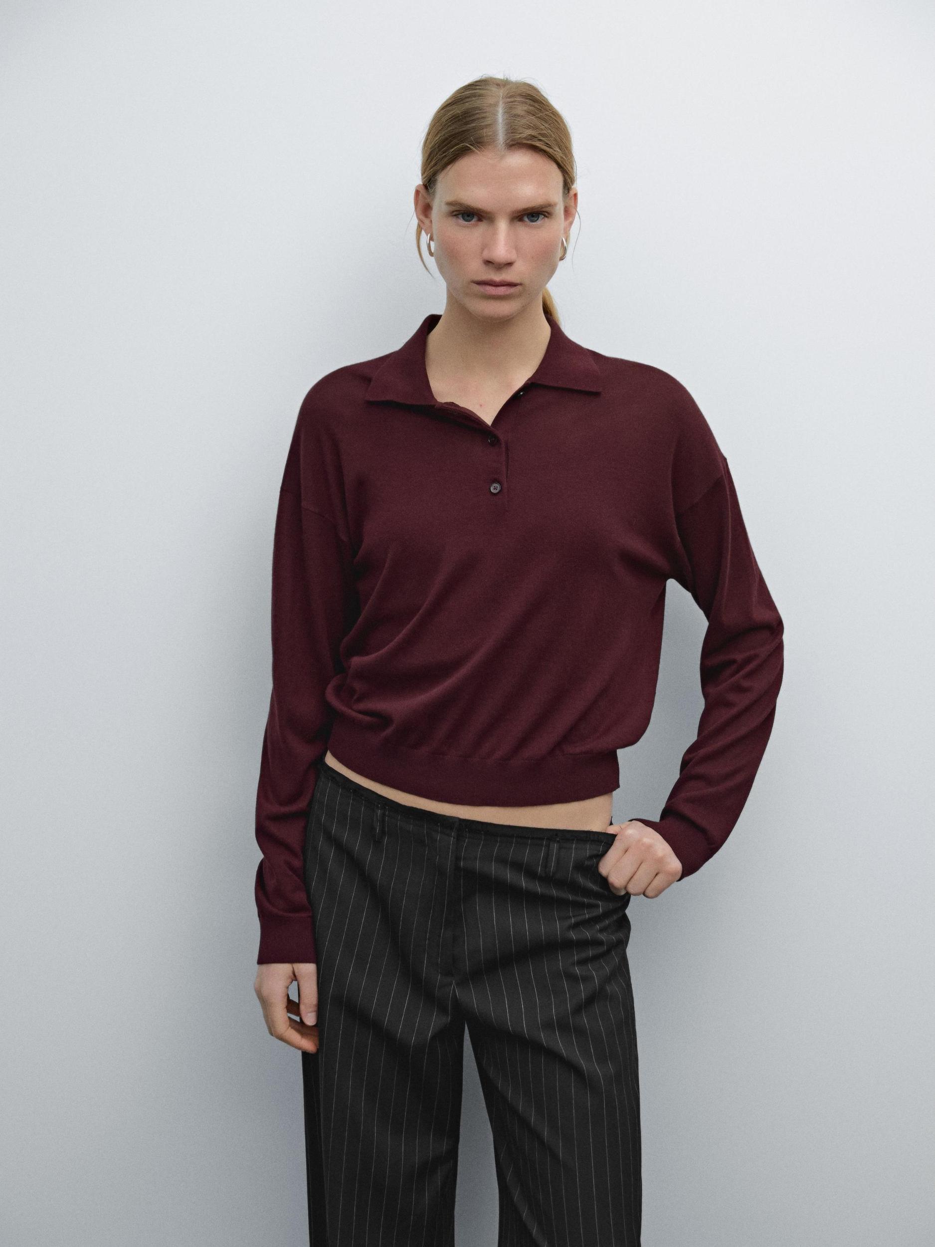 Cotton blend knit polo sweater Product Image