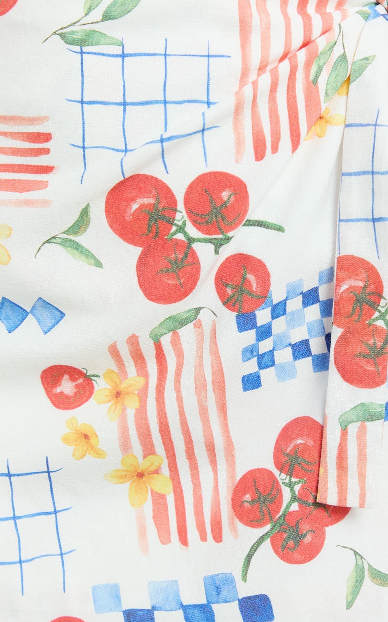 Mikayla Mini Linen Blend Skirt - Fitted Wrap Tie Front Skirt in Pomodoro Paradise Print Product Image