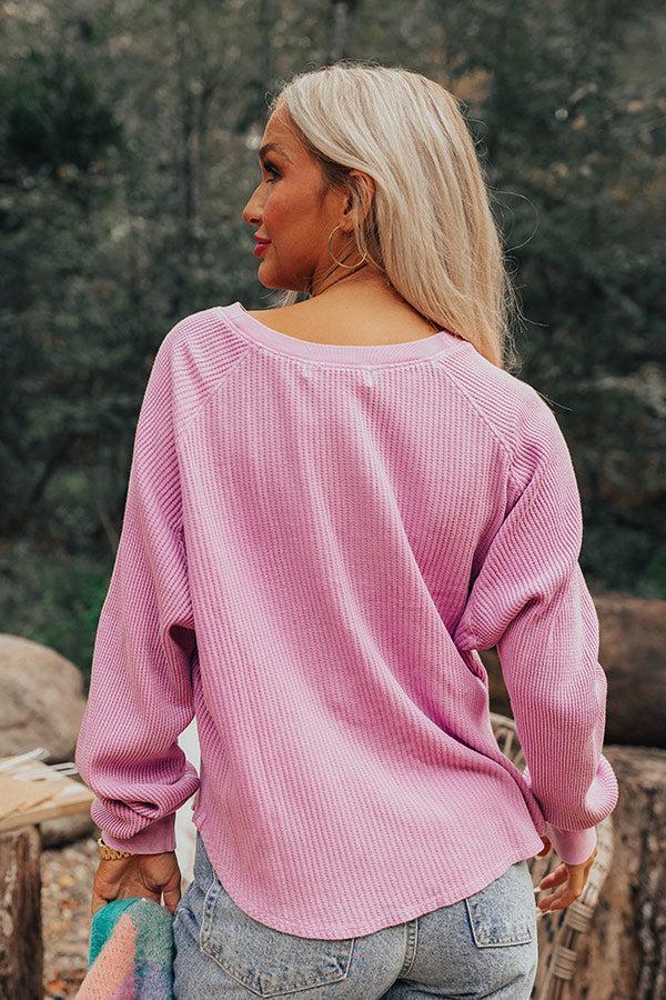 First Thing Waffle Knit Top In Dusty Purple Product Image