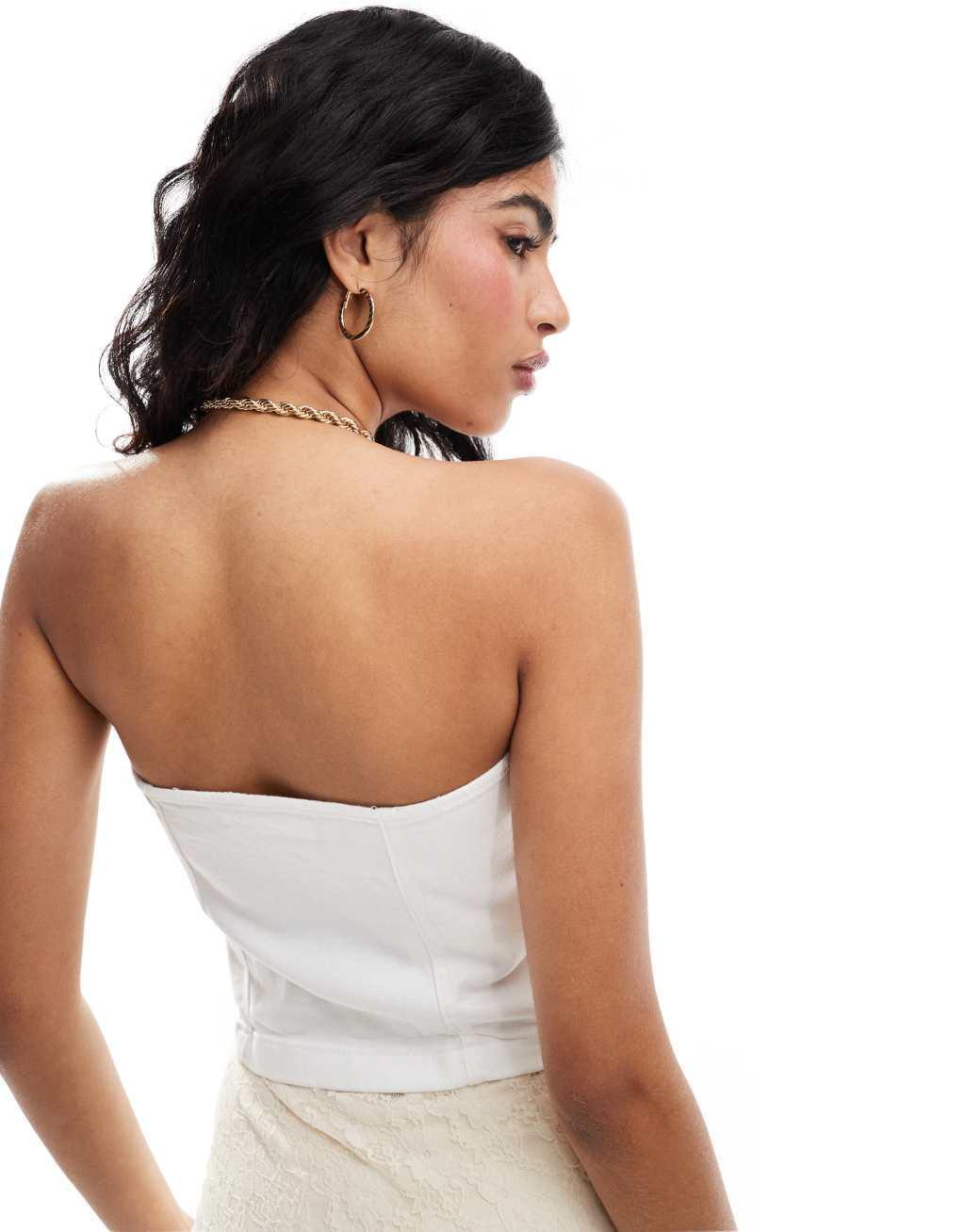 Mango denim bandeau top in white Product Image