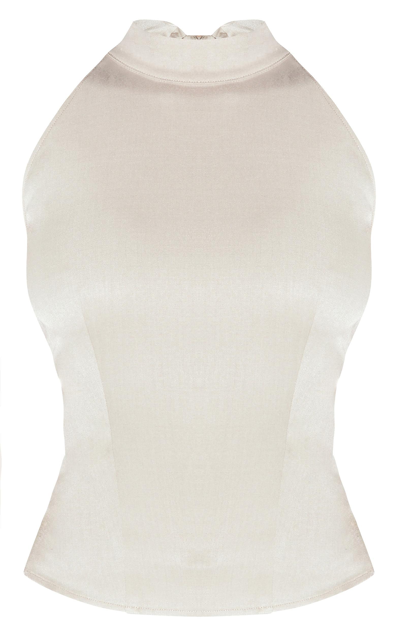 Mushroom Woven High Neck Tie Detail Top Product Image