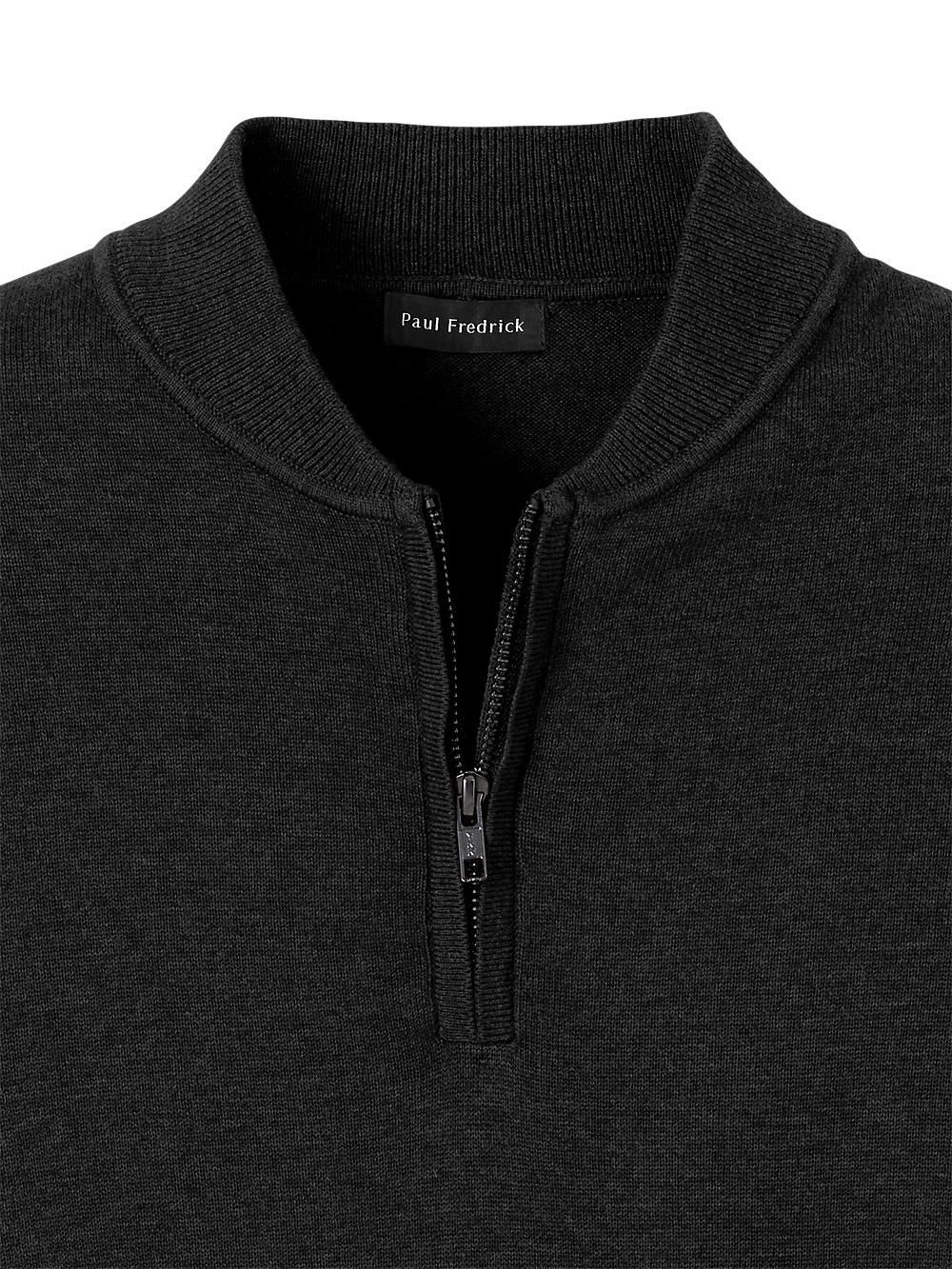 Cotton Quarter Zip Mock Neck Sweater - Burgundy Product Image