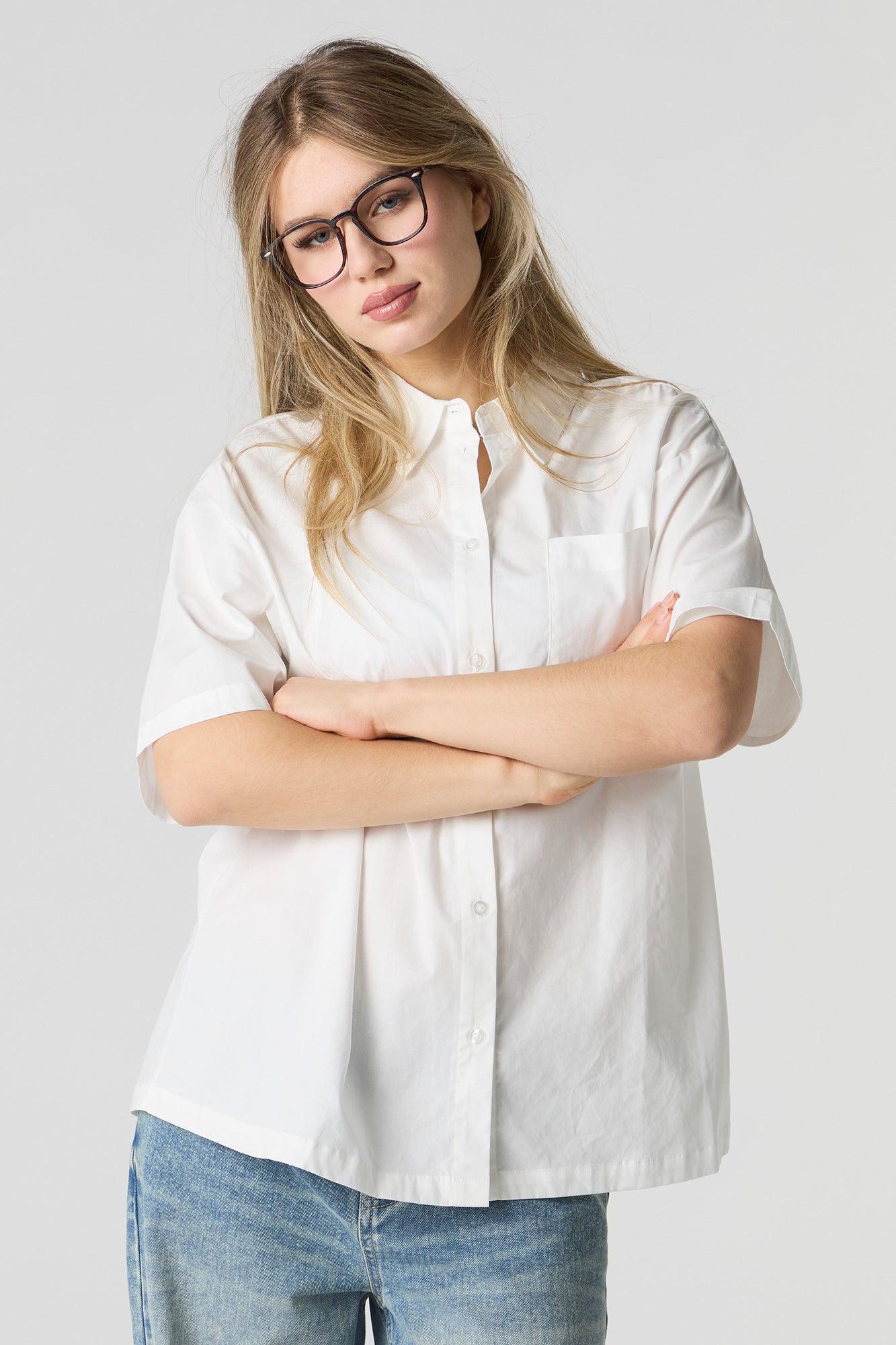 Poplin Oversized Button-Up Top Female Product Image
