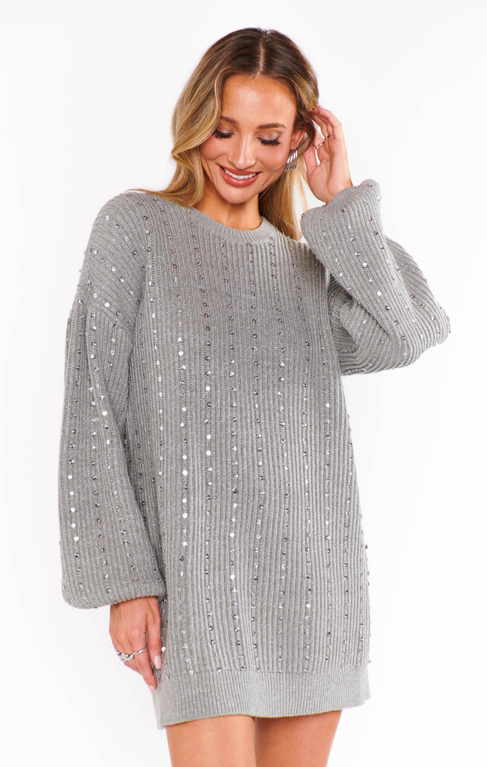 Social Sweater Dress ~ Silver Sequins Knit Product Image