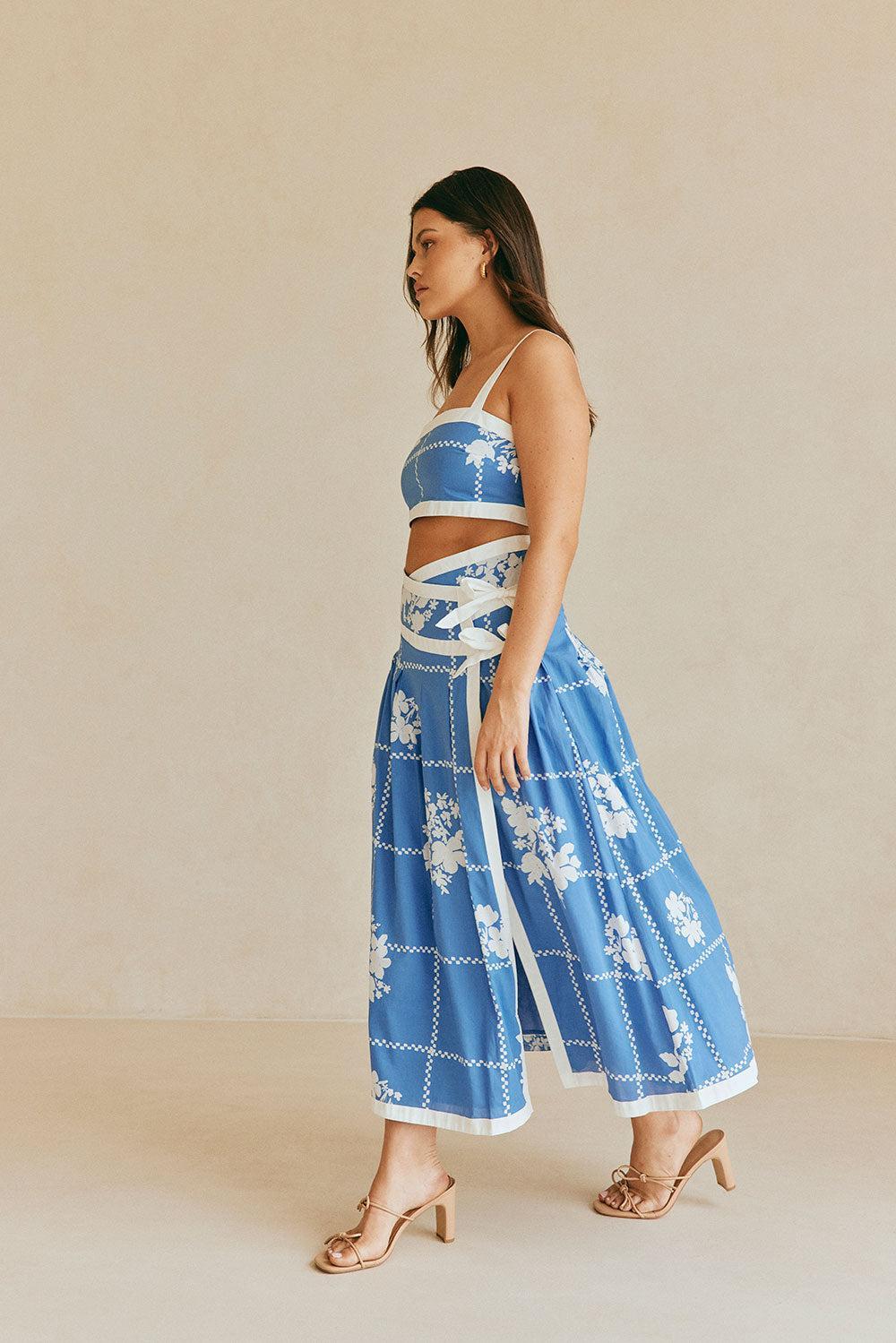 Estelle Midi Skirt - Check Flowers Product Image