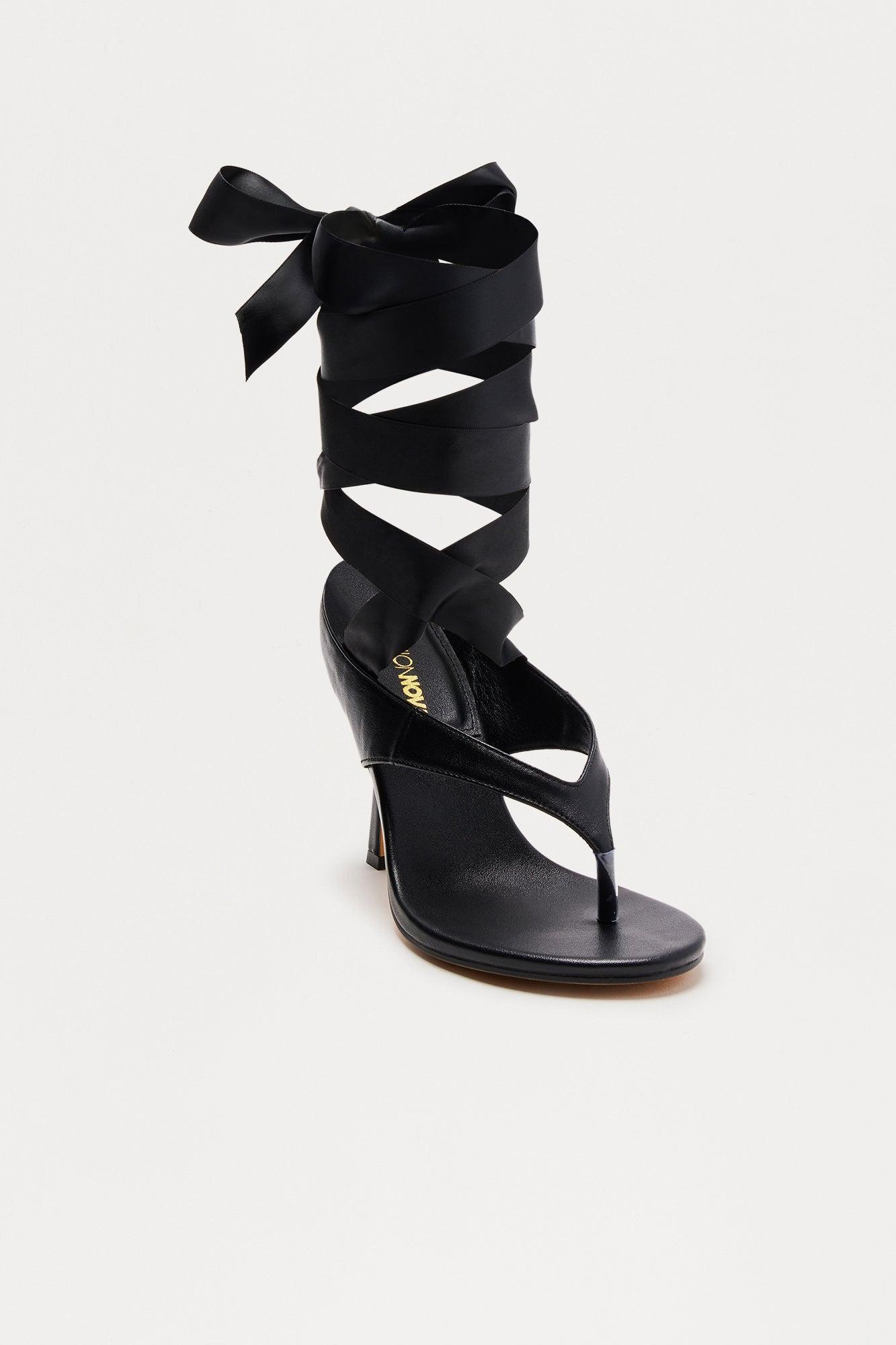 Felia Ribbon Wrap Up Heels - Black Product Image