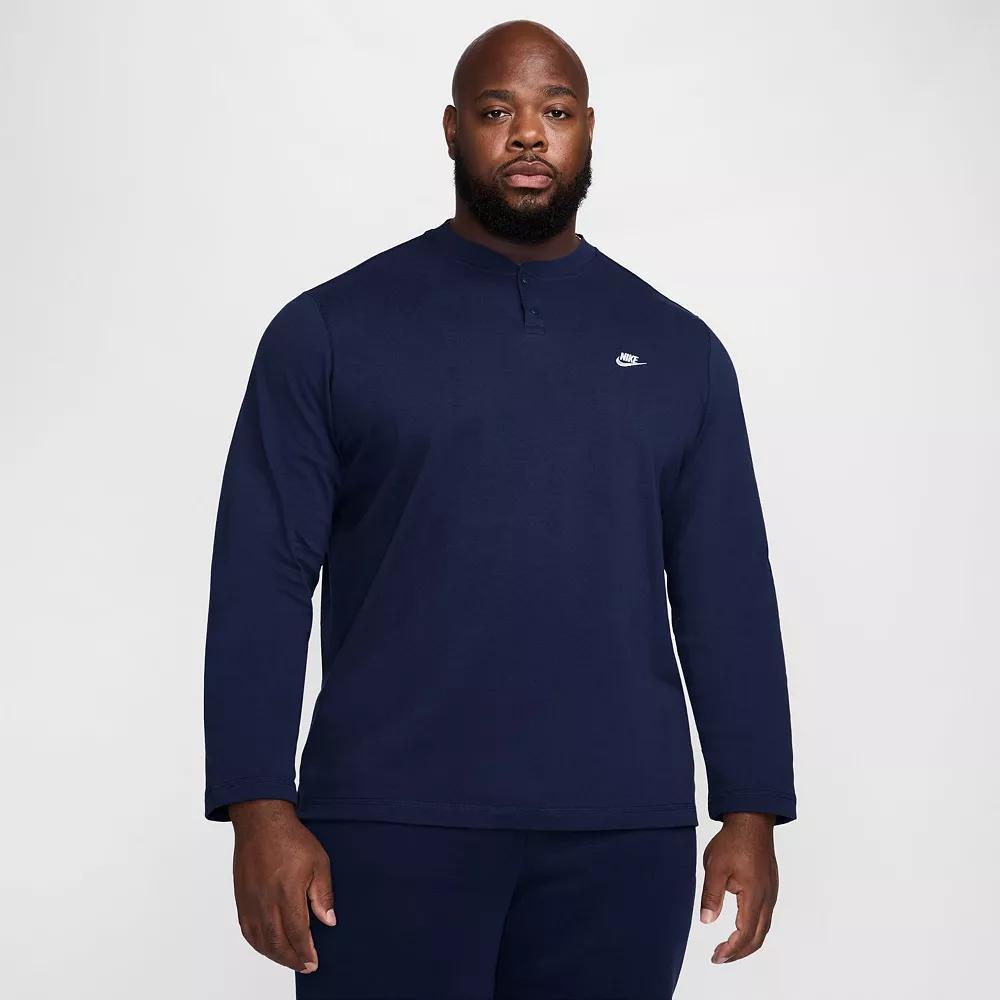 Men's Nike Club Fleece Long Sleeve Henley, Size: Medium, Black Product Image